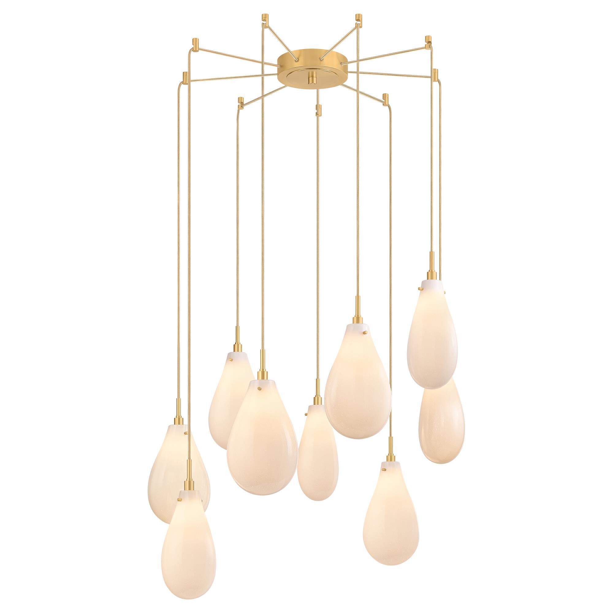 Shown in Aged Brass finish and Opal Seedy glass