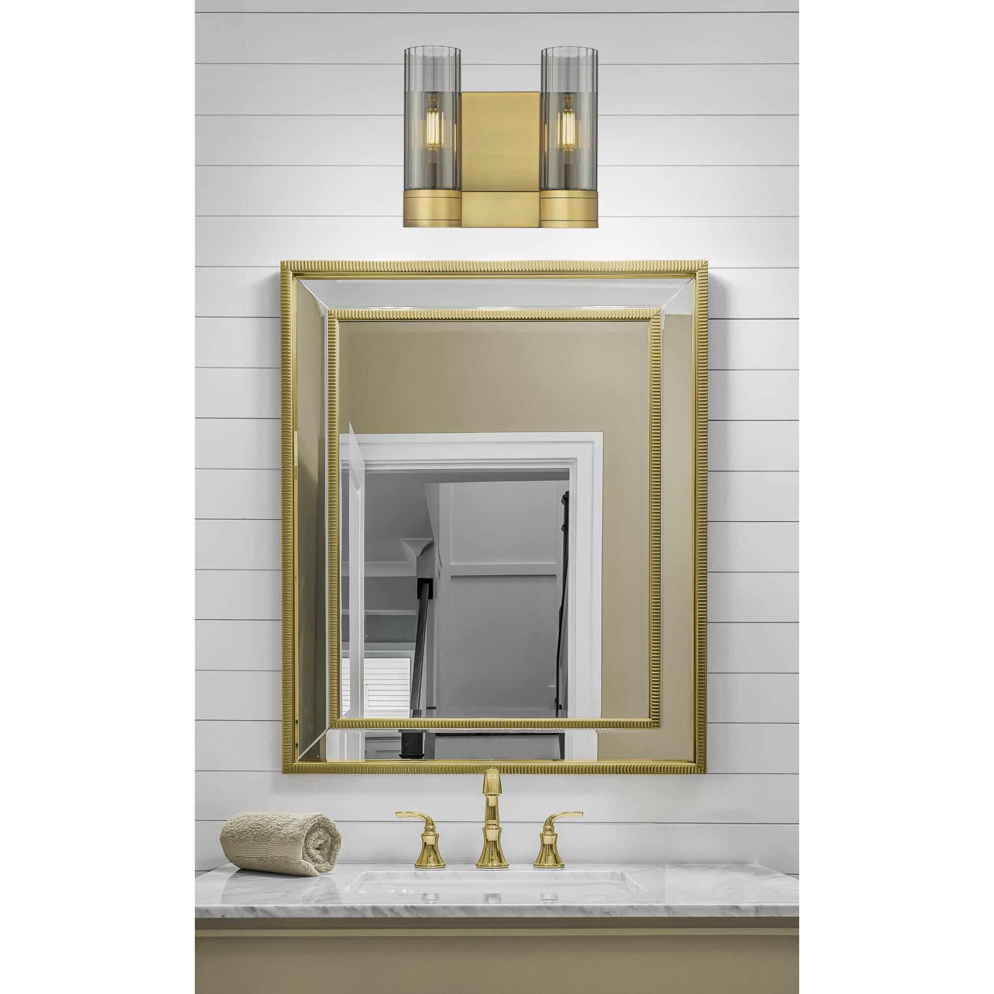 Shown in Brushed Brass finish and Plated Smoke glass