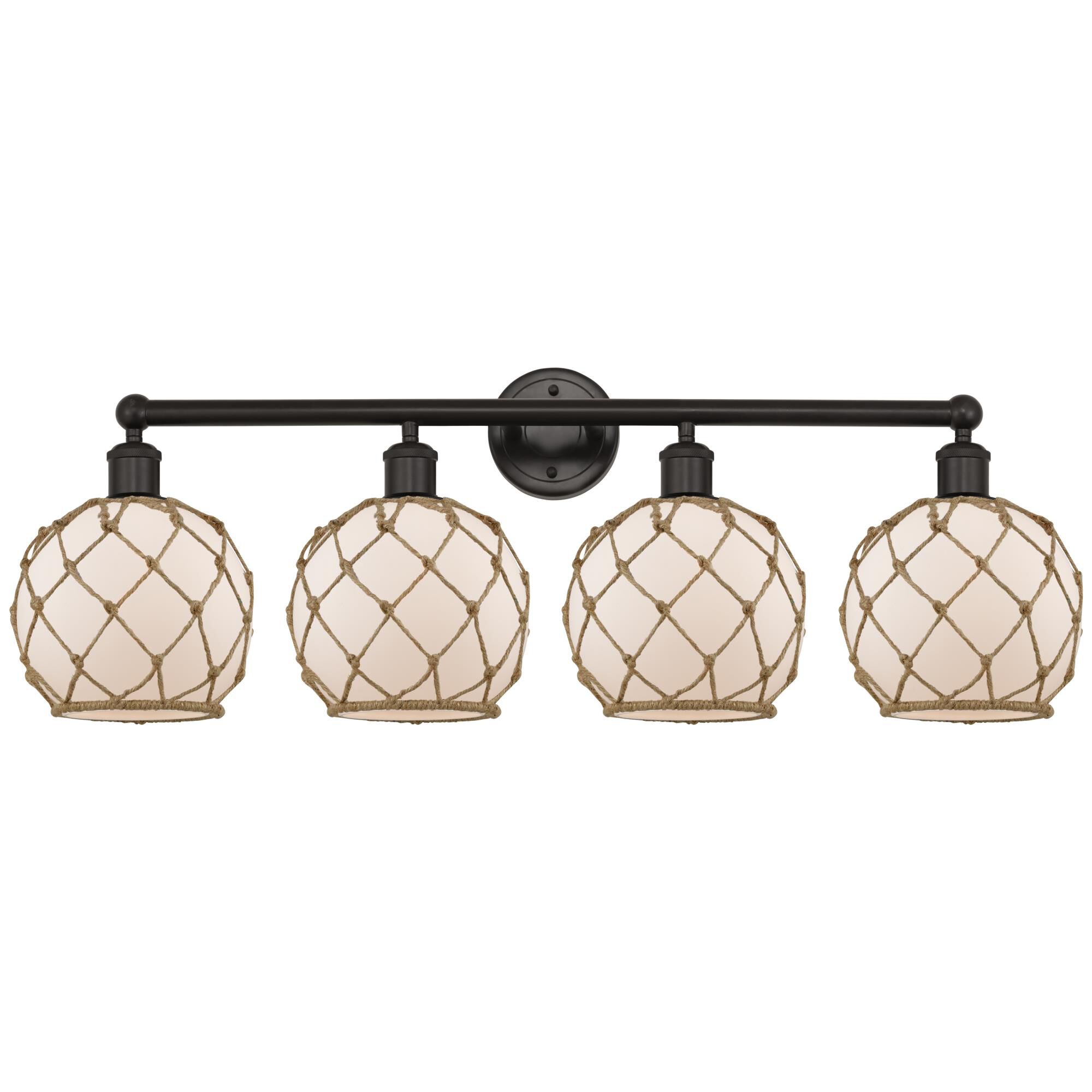 Shown in Oil Rubbed Bronze finish and White with Brown Rope glass