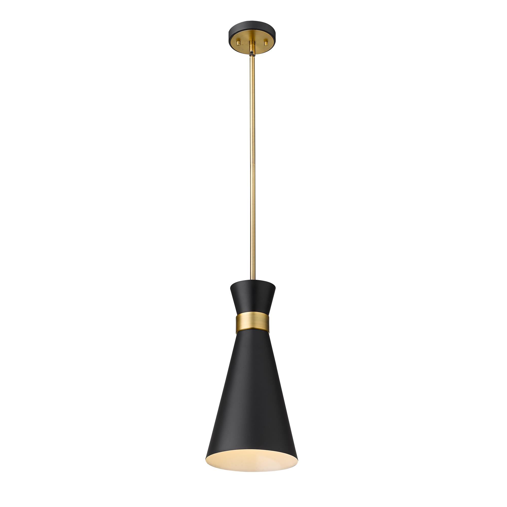 Shown in Matte Black + Heritage Brass finish and Metal glass and Metal shade
