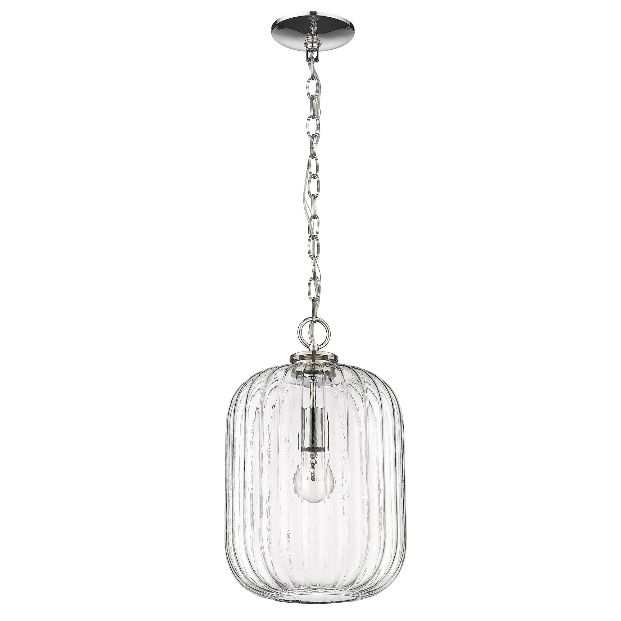 Shown in Polished Nickel finish and Clear Reeded Glass shade