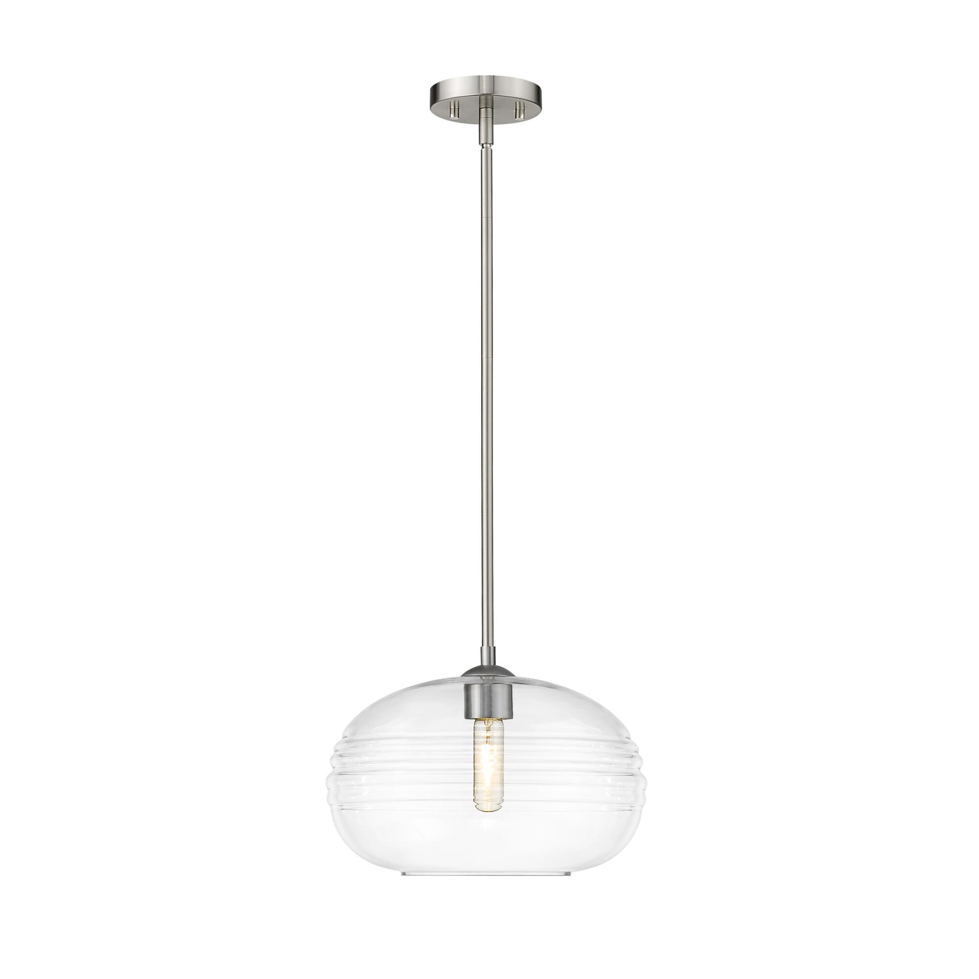 Shown in Brushed Nickel finish and Glass shade