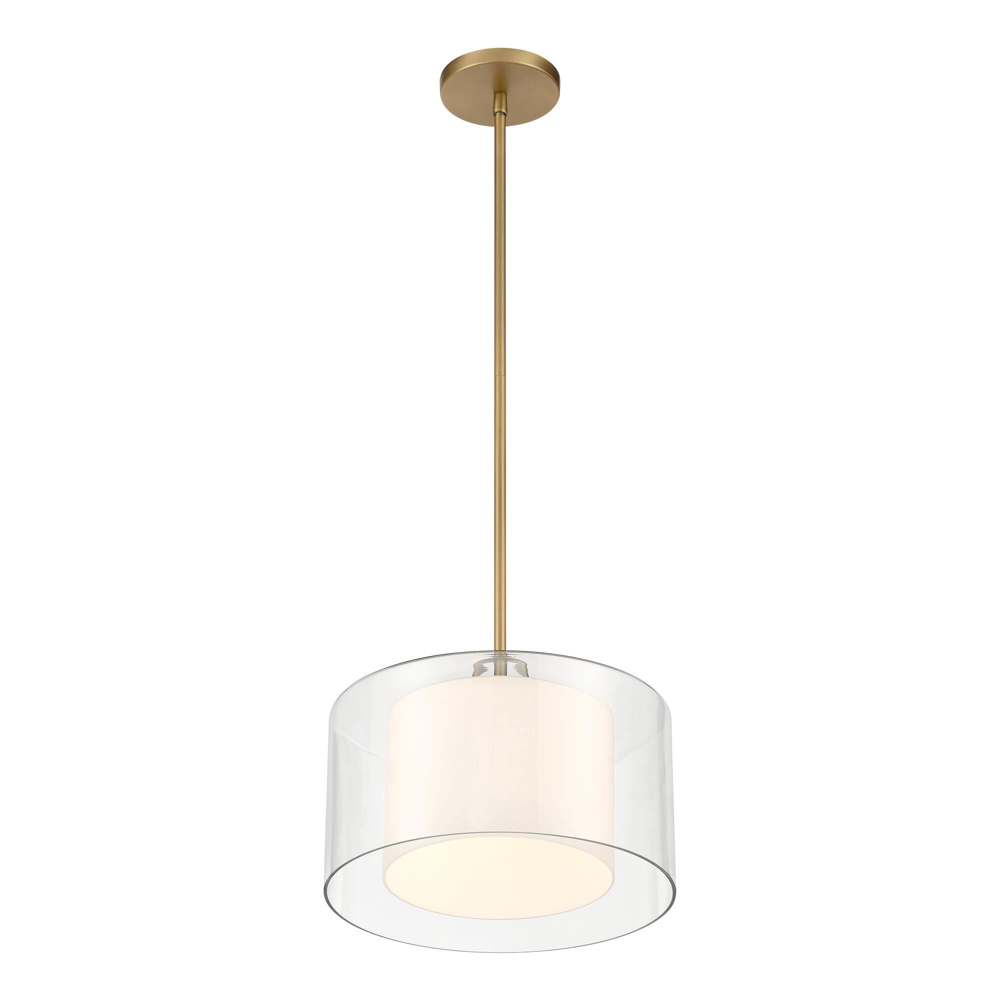 Shown in Legacy Brass finish and Clear and Etched Opal glass