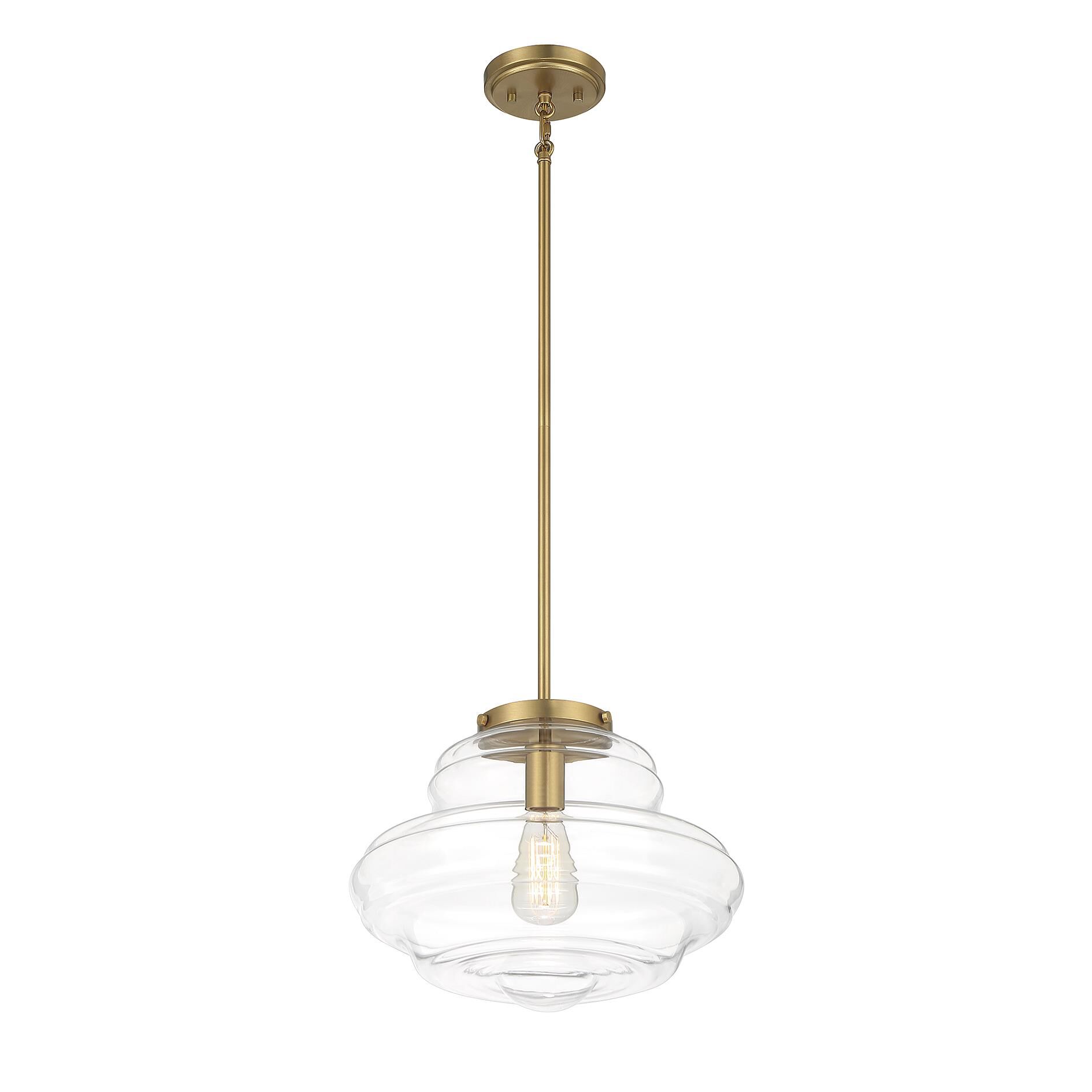 Shown in Natural Brass finish and Clear glass and Glass shade