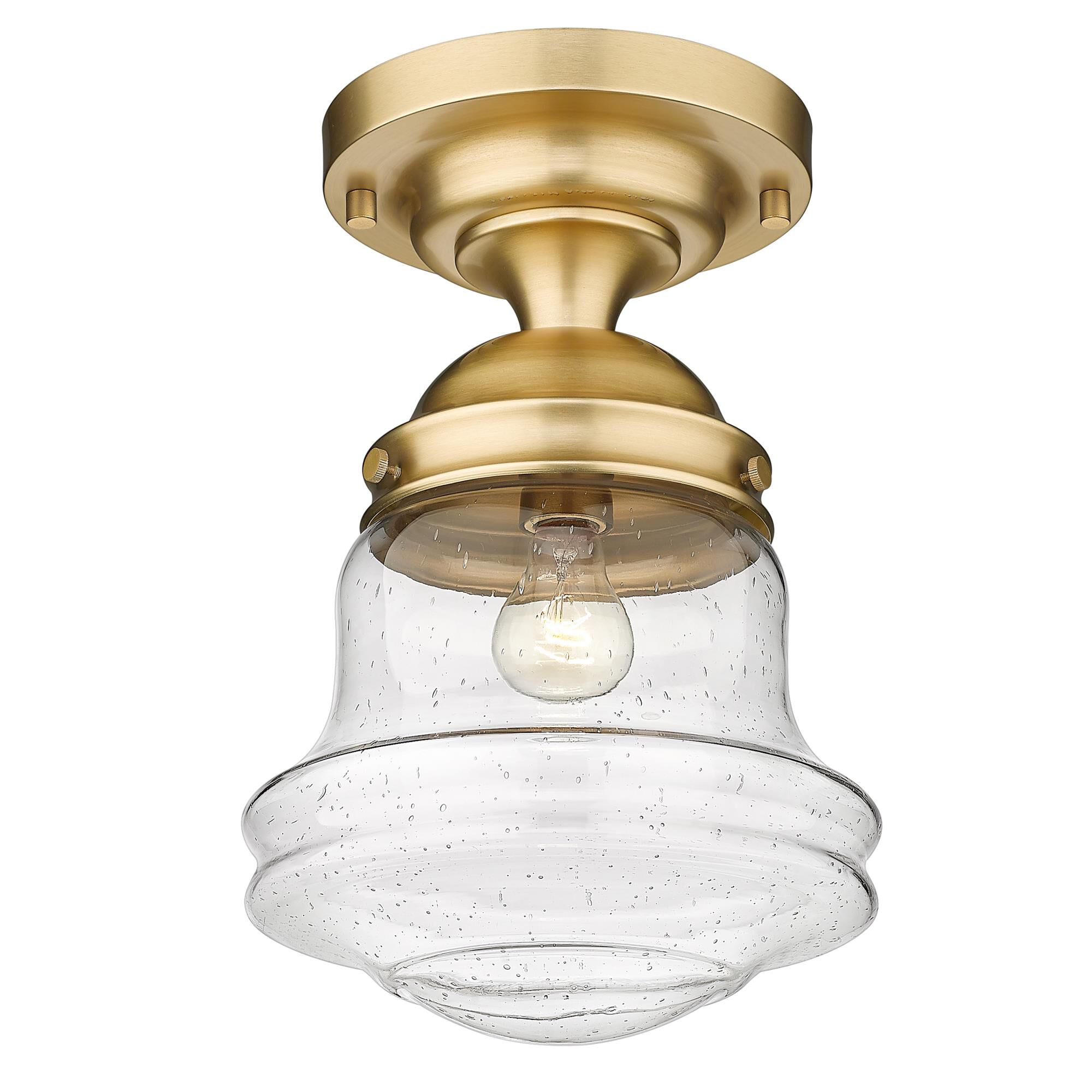 Shown in Heritage Brass finish and Clear Seedy glass