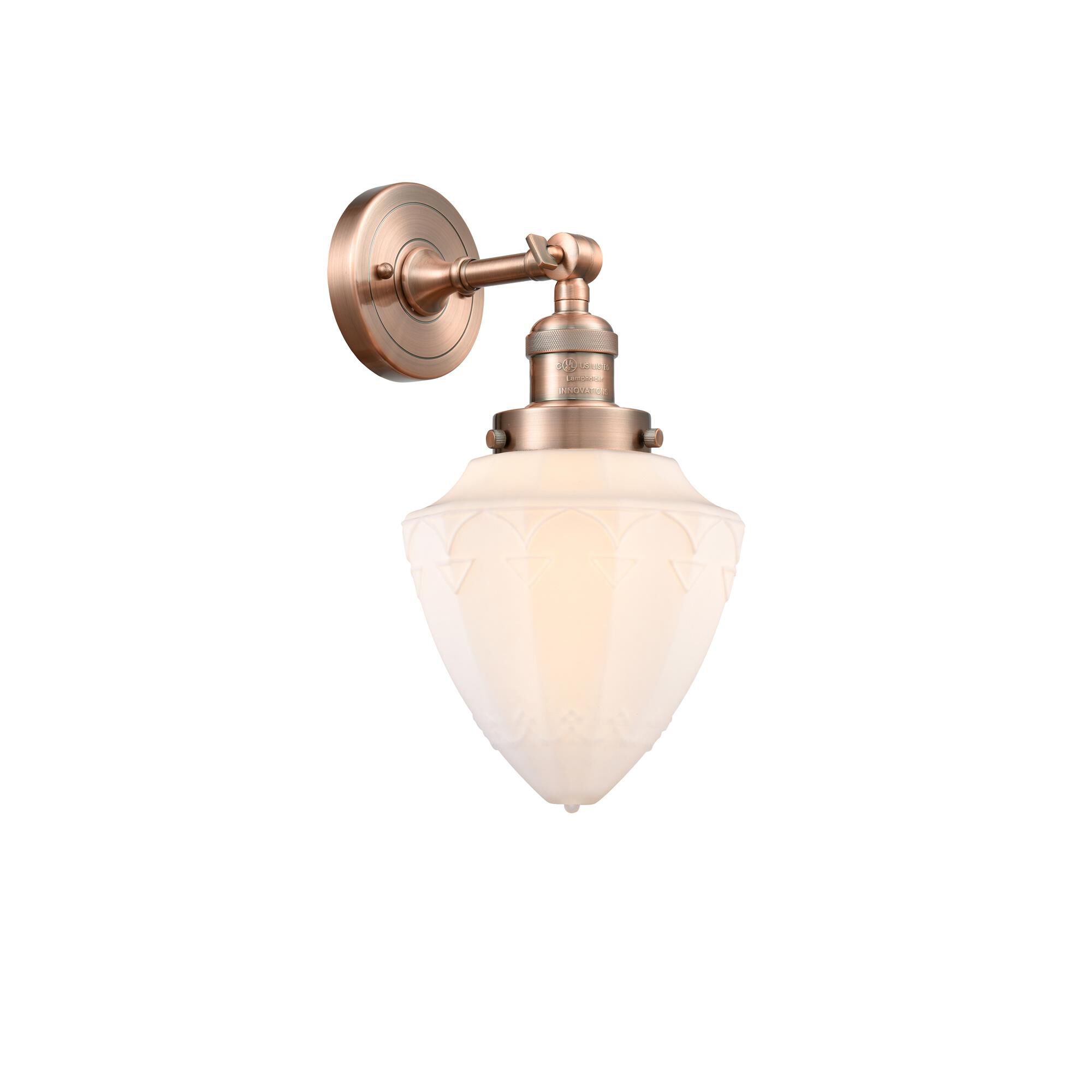 Shown in Antique Copper finish and Matte White Cased Small Bullet glass