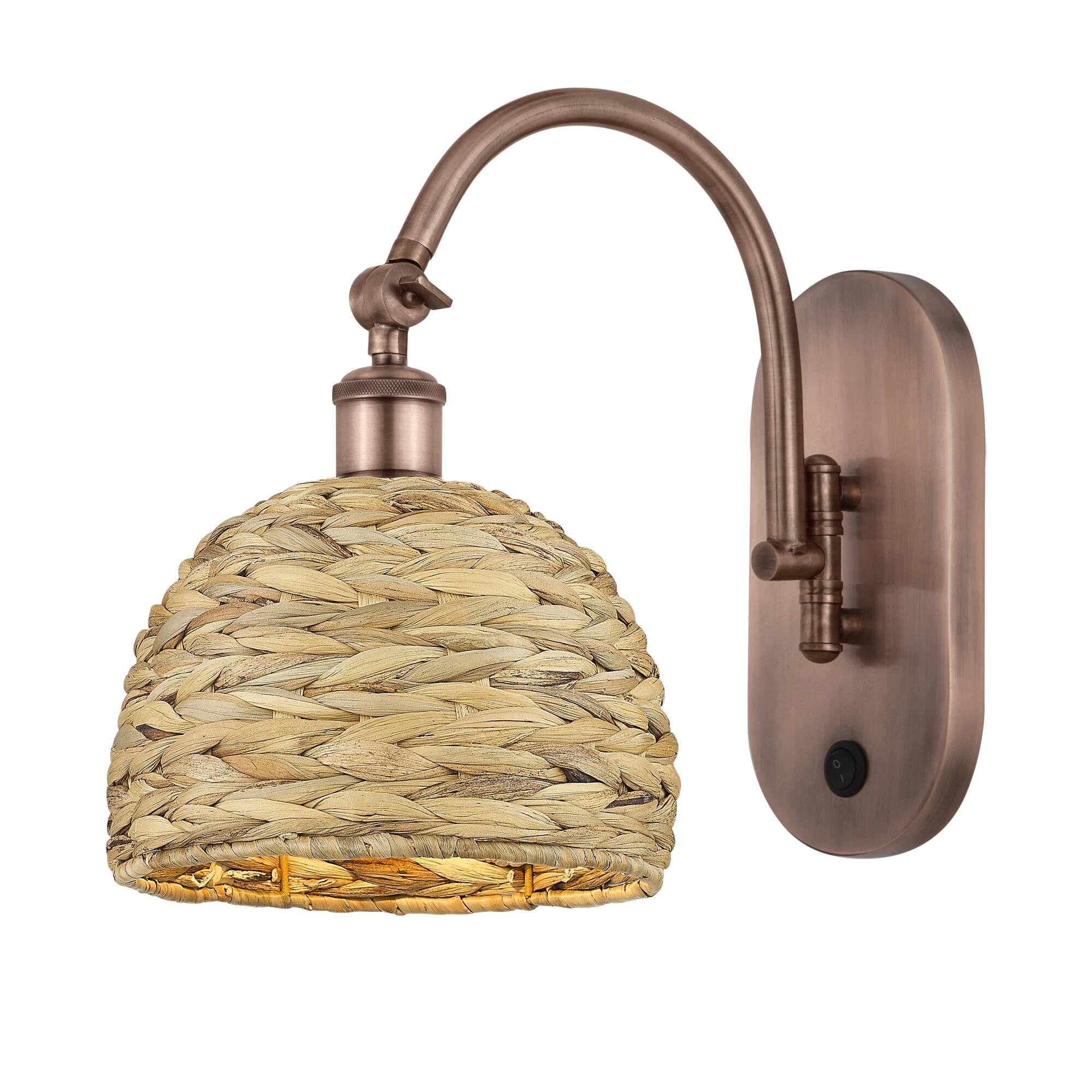 Shown in Antique Copper finish and Natural shade