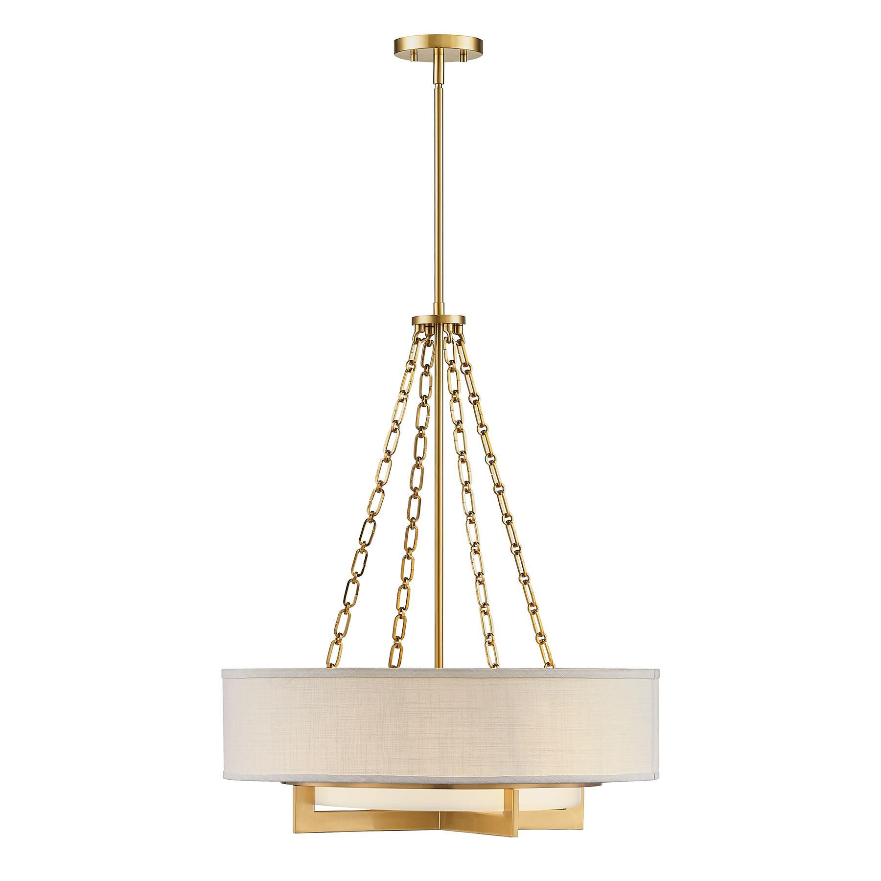 Shown in Warm Brass finish and White Linen shade