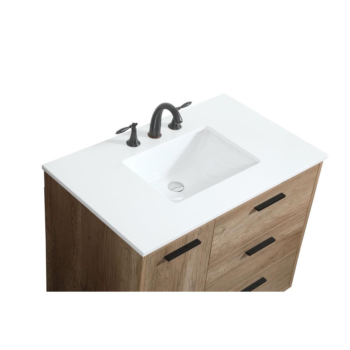 Shown in Natural Oak finish and Without Backsplash accent