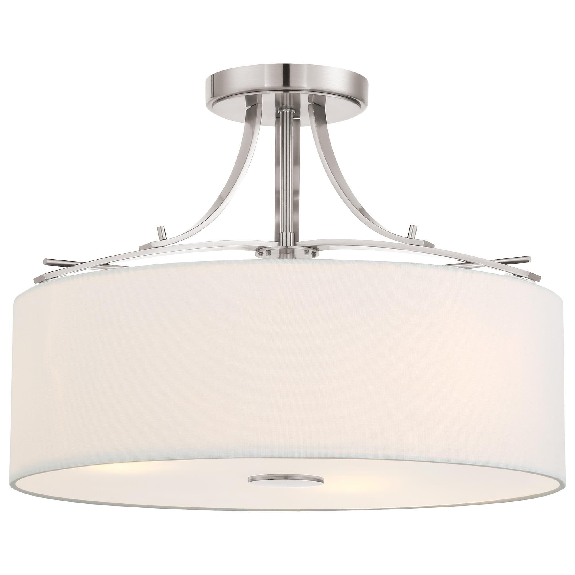Shown in Brushed Nickel finish and White Linen glass and Fabric shade