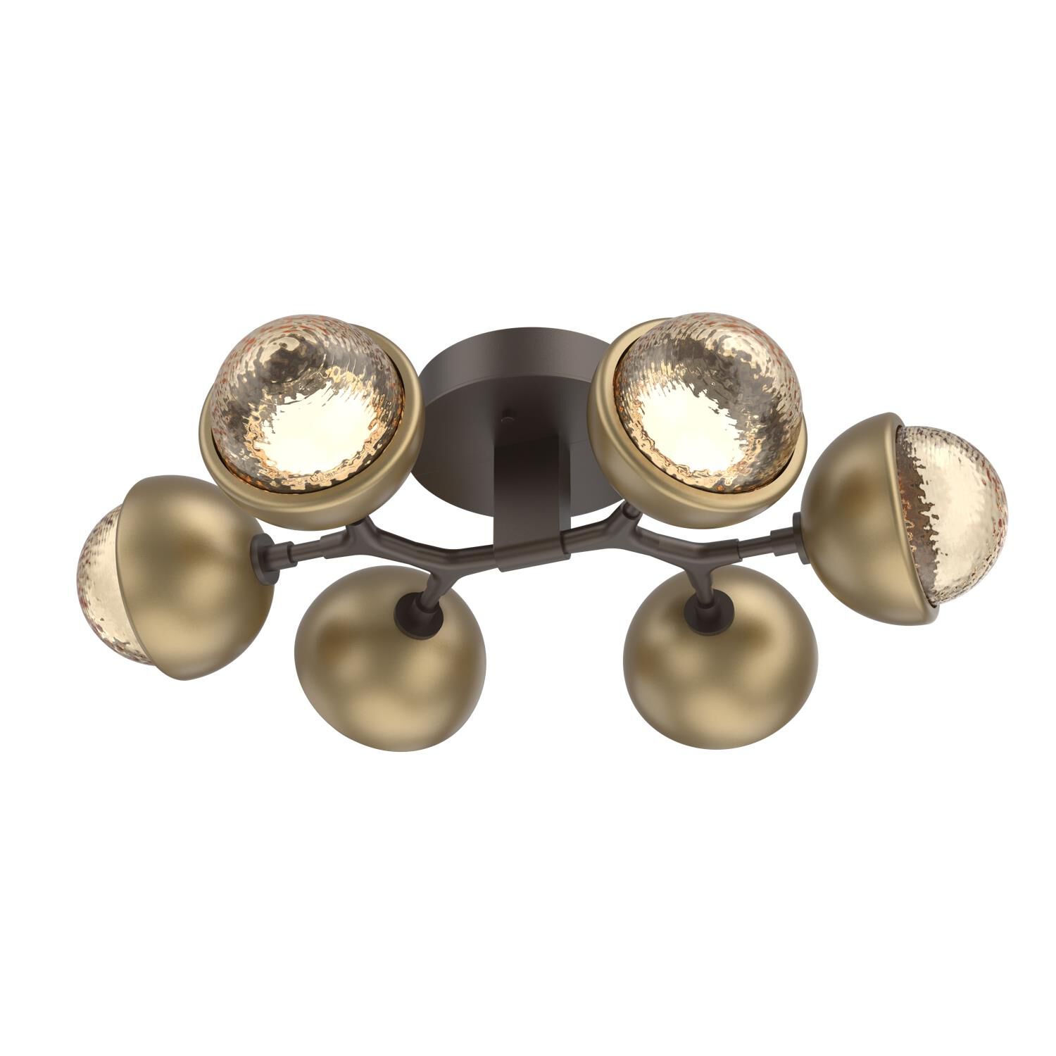 Shown in Flat Bronze finish and Amber glass and Gilded Brass accent