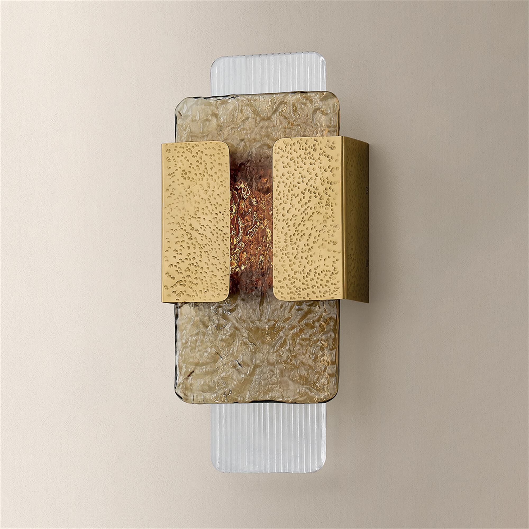 Shown in Vintage Brass finish and Topaz glass