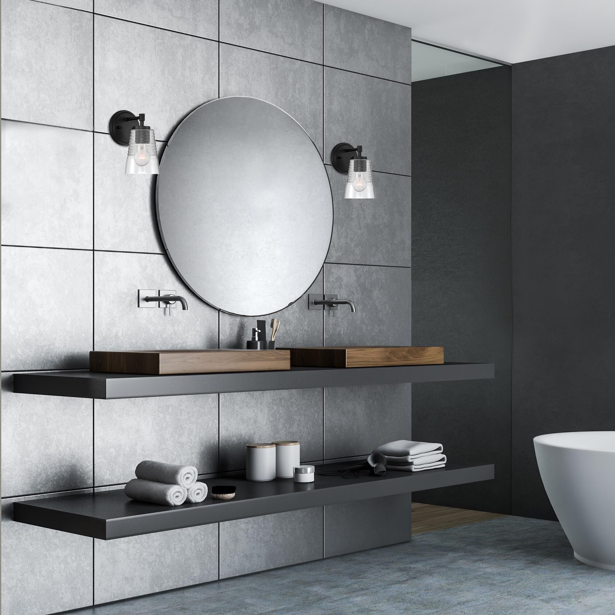 Shown in Matte Black finish and Clear Blown Ripple glass