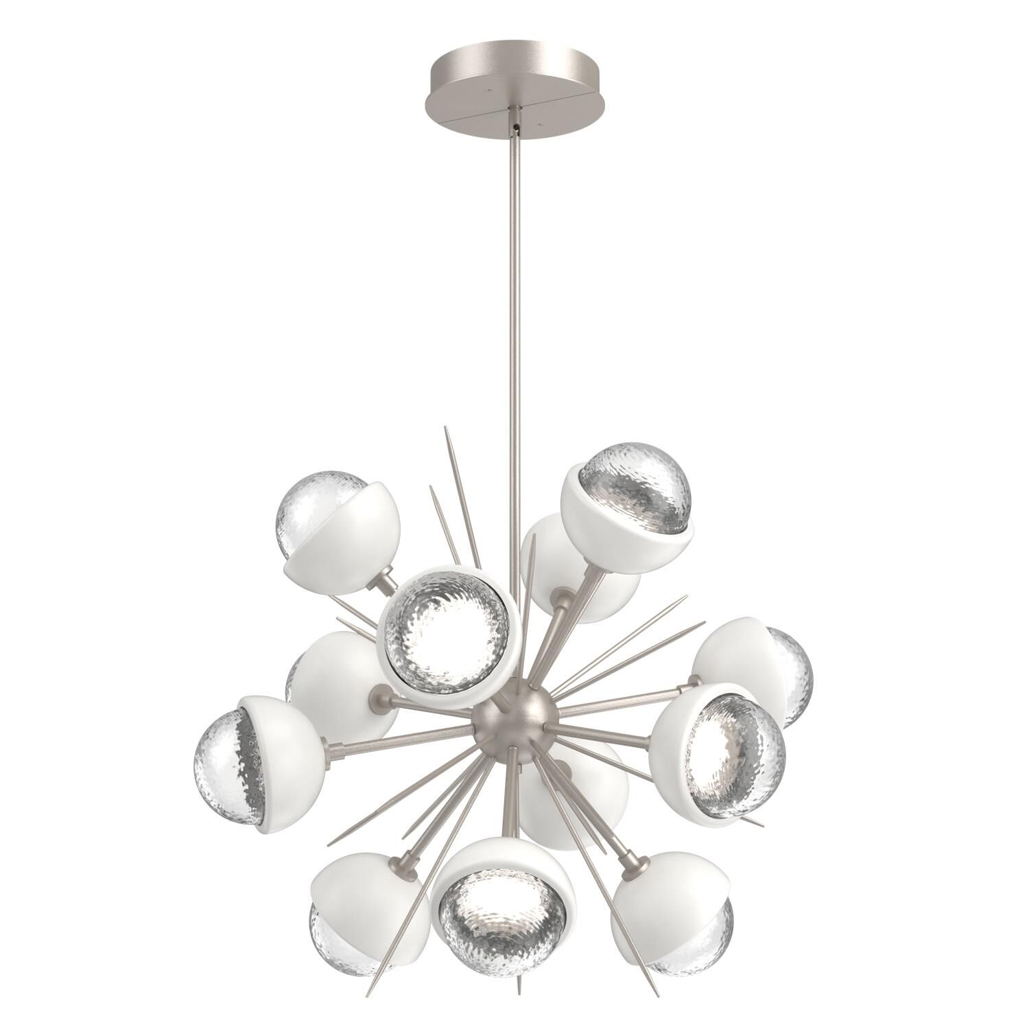 Shown in Beige Silver finish and Clear glass and Salt White accent