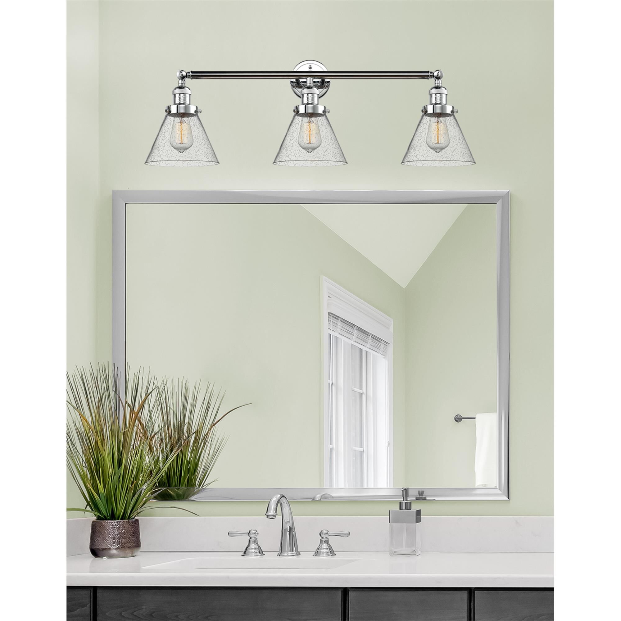 Shown in Polished Chrome finish and Seedy glass