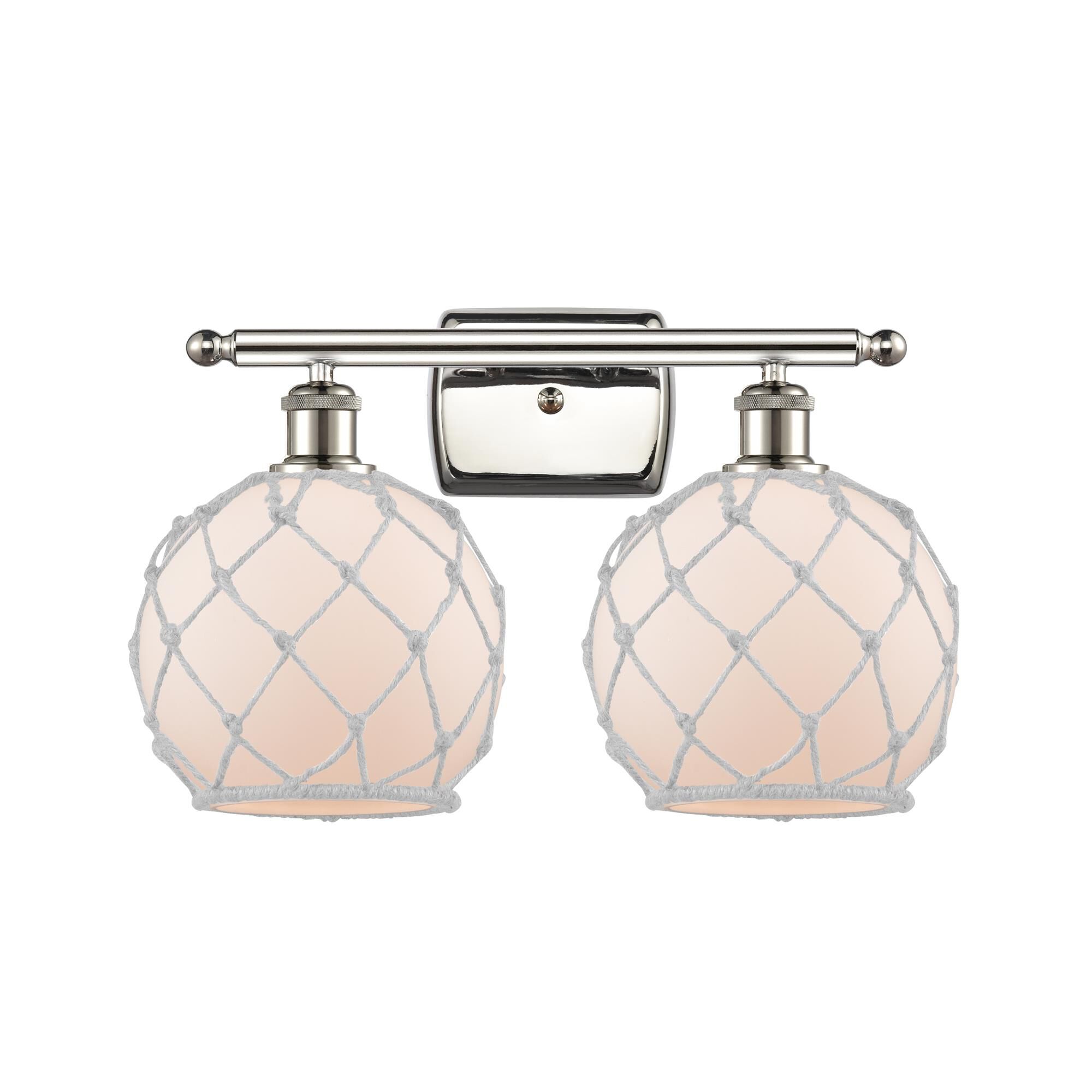 Shown in Polished Nickel finish and Sphere glass and Glass And Rope shade