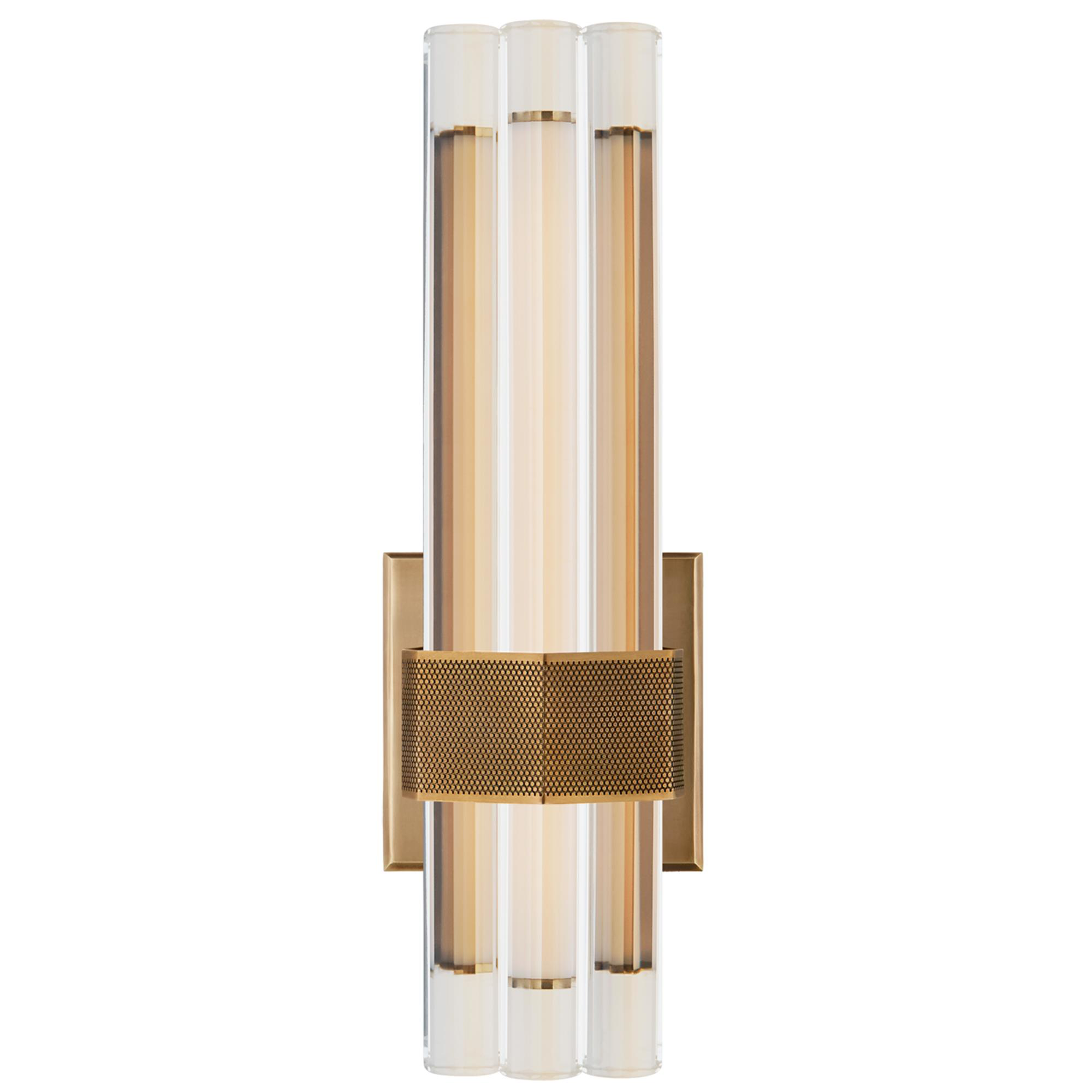 Shown in Hand-Rubbed Antique Brass finish and Crystal glass and Crystal shade