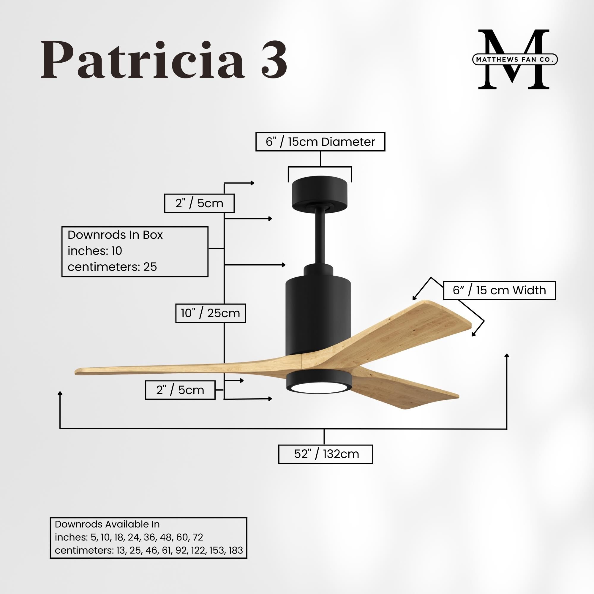Patricia 52 Inch Ceiling Fan with Light Kit by Matthews Fan Company