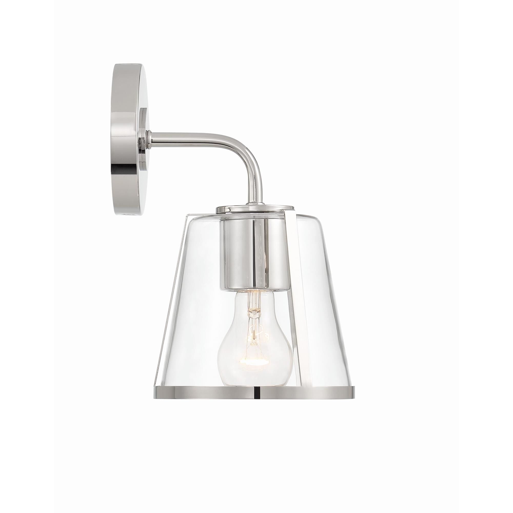 Shown in Polished Nickel finish and Clear glass and Clear Glass shade