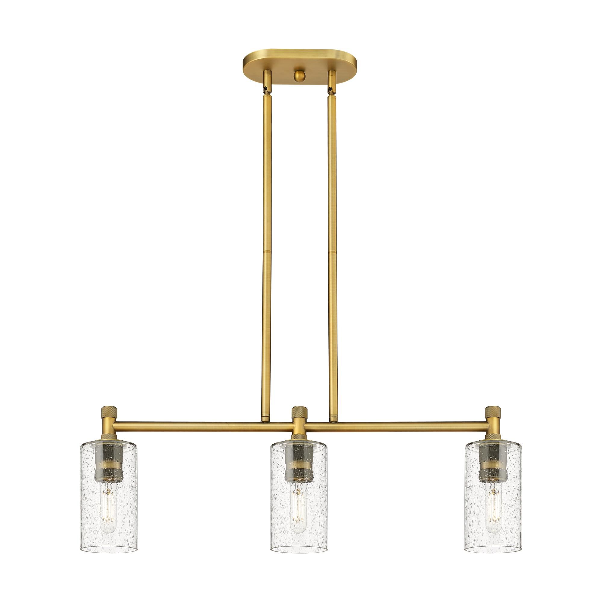Shown in Brushed Brass finish and Seedy glass and Seedy Glass shade