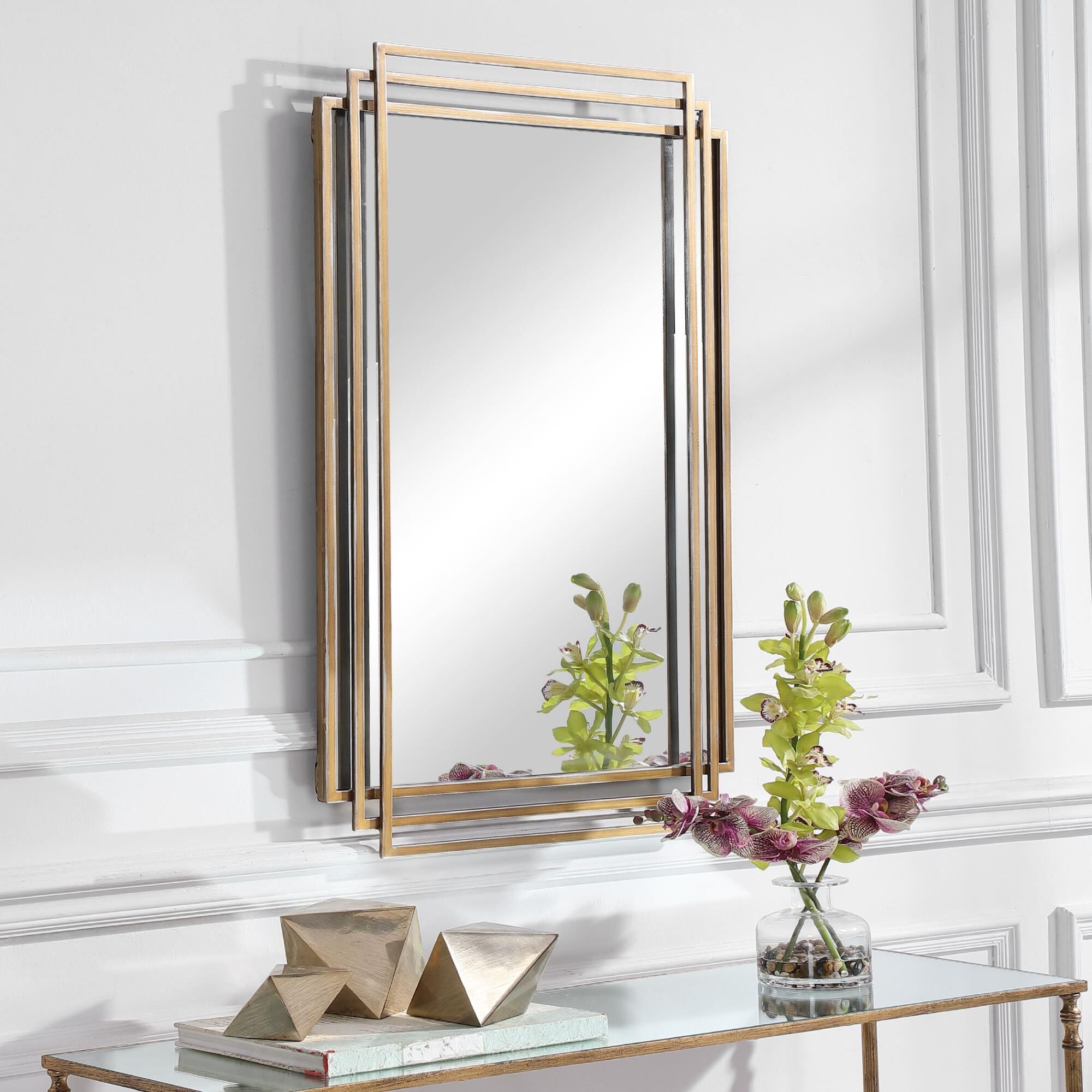 美品　UTTERMOSTアターマスト社製Gold Mirror大型鏡 Uttermost Amherst Brushed Gold Mirror Decorative Mirrors | Capitol