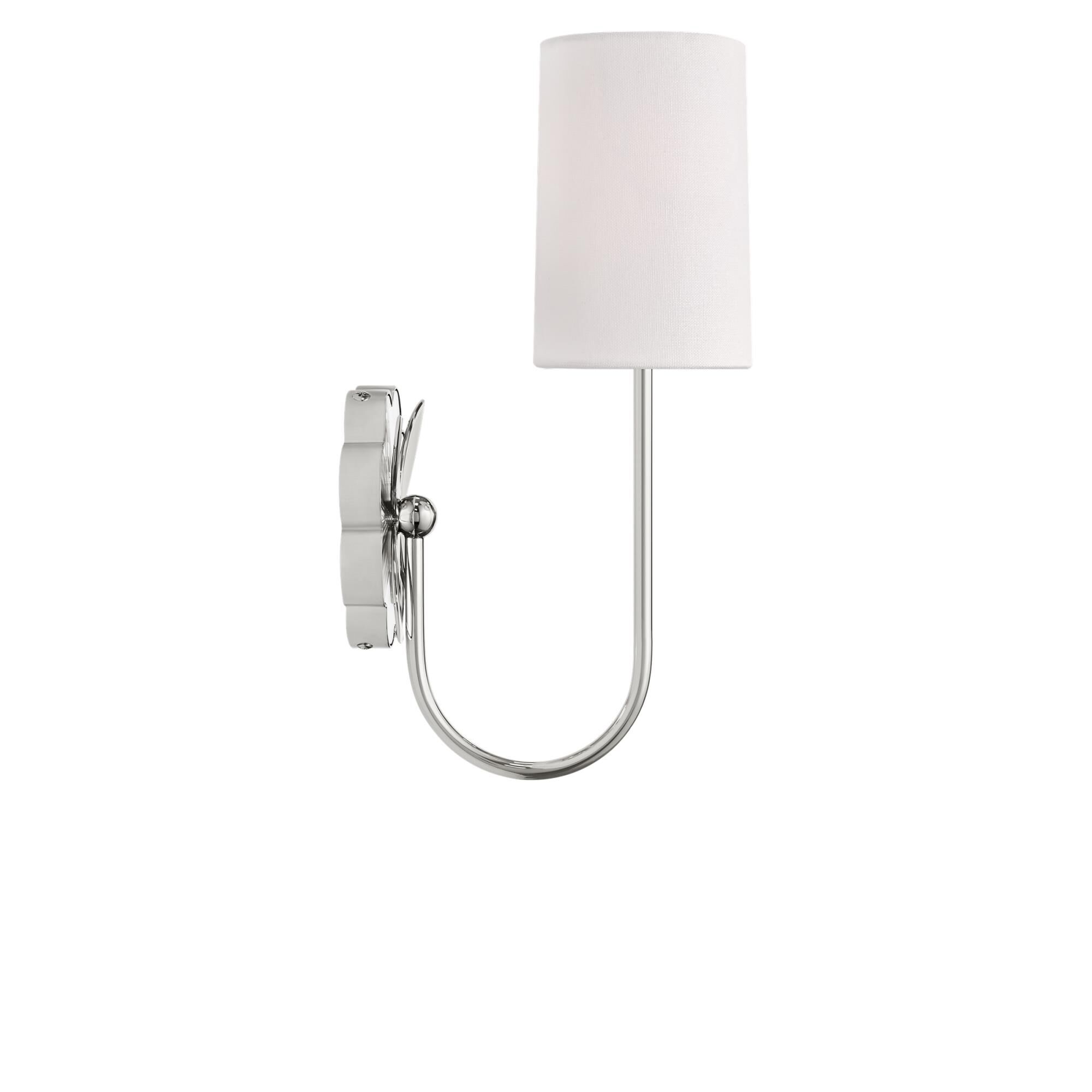 Shown in Polished Nickel finish and White Linen Fabric shade