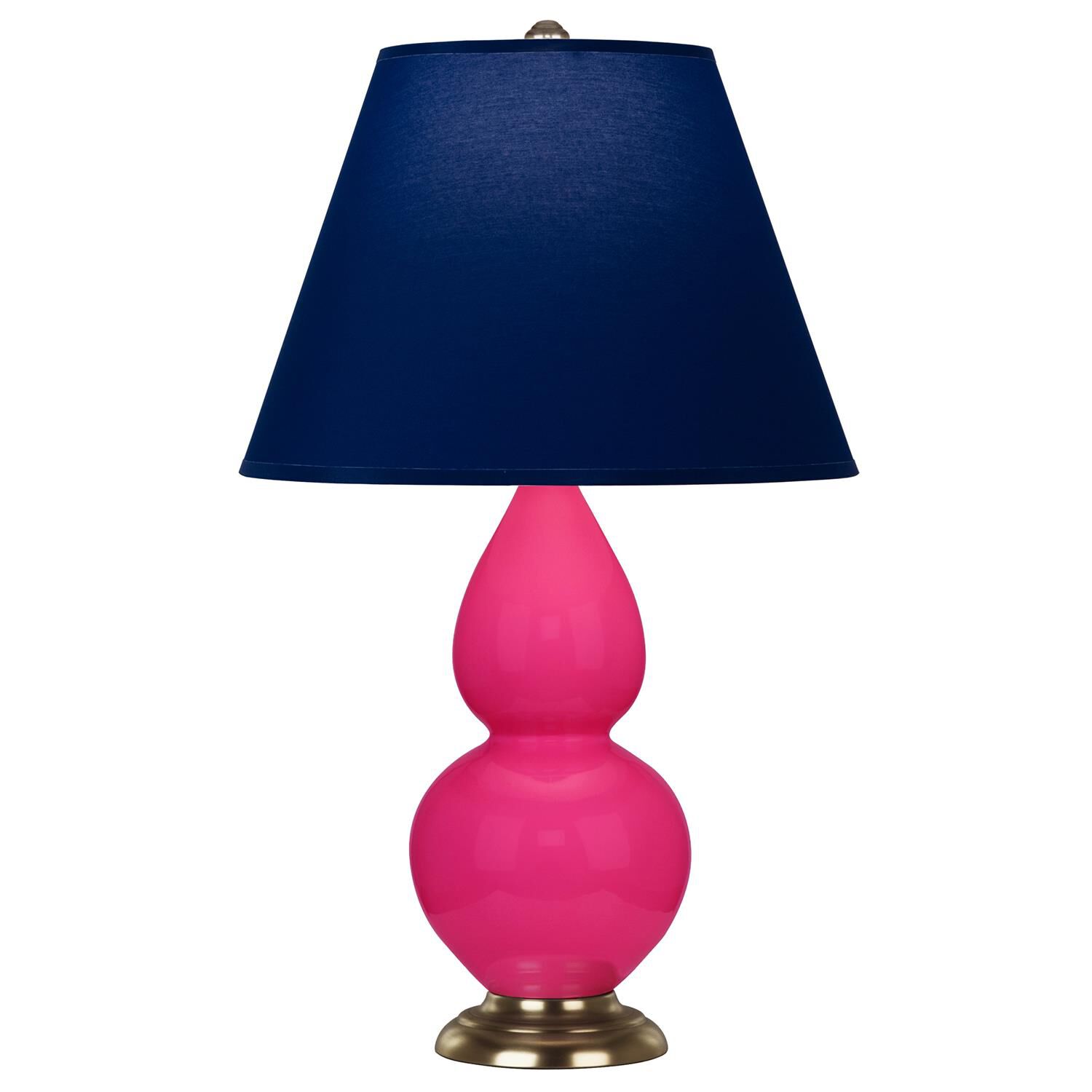 Shown in Razzle Rose finish and Navy and Gray shade and Antique Natural Brass accent