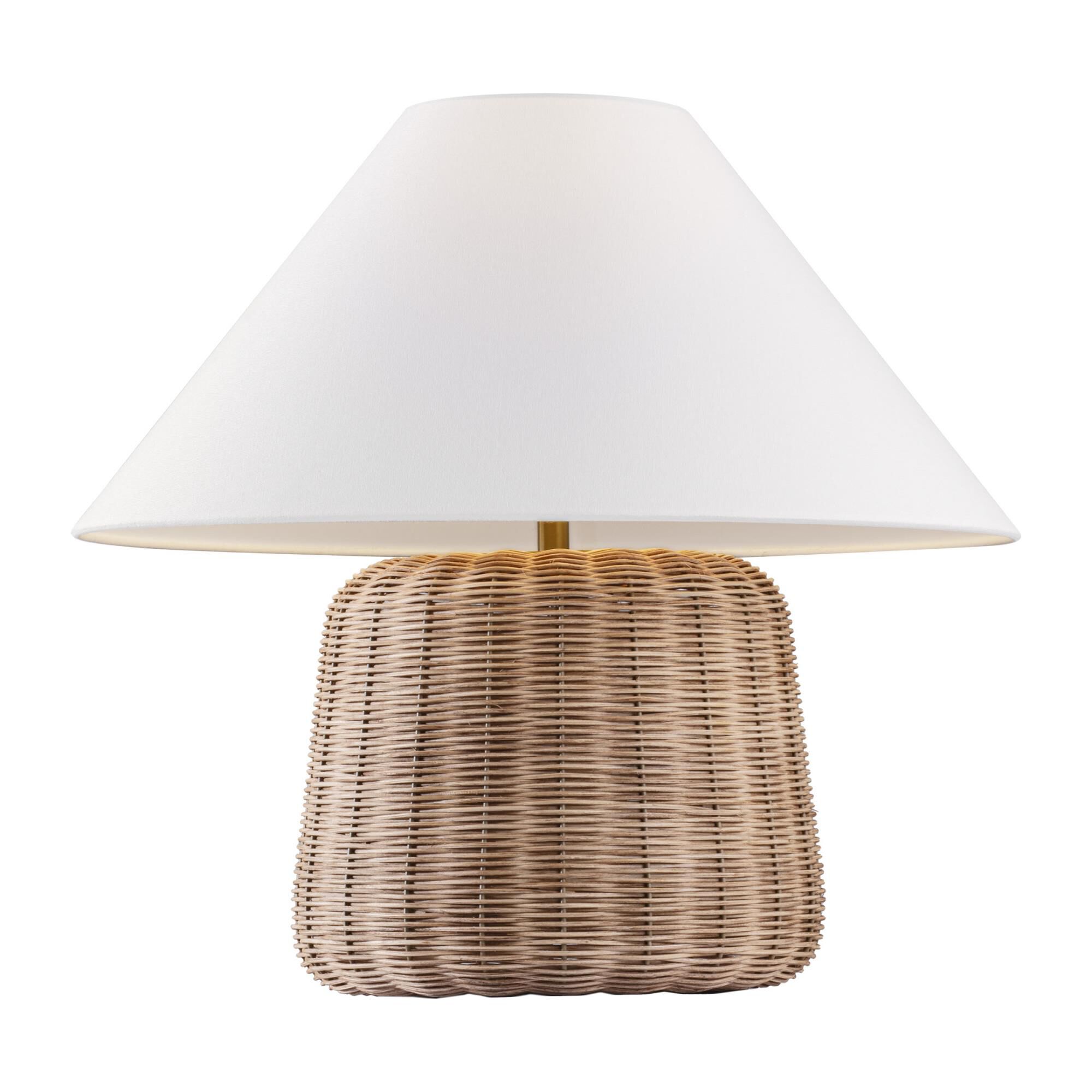 Shown in Blonde Rattan finish and White Linen shade