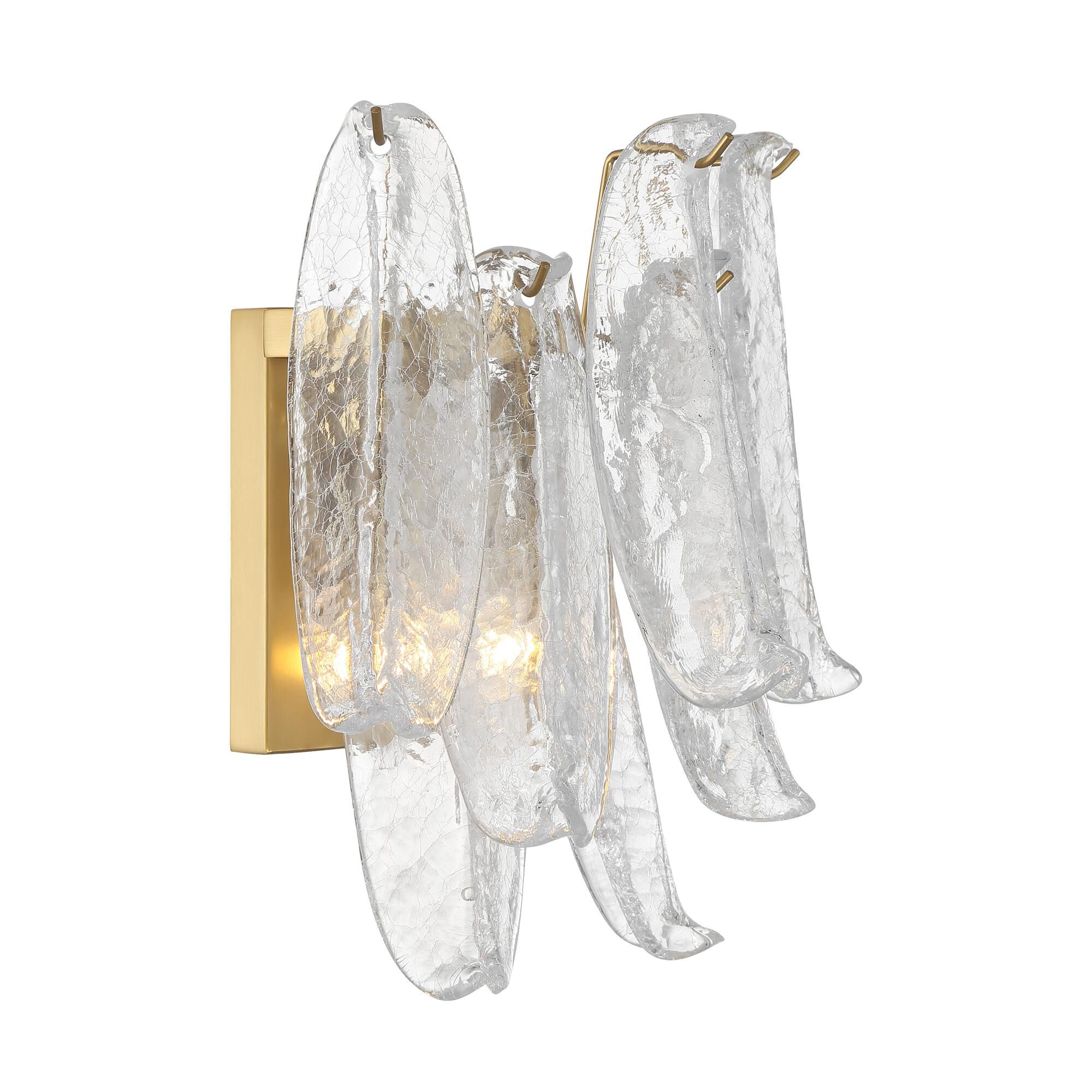 Shown in Legacy Brass finish and Clear Crackled glass