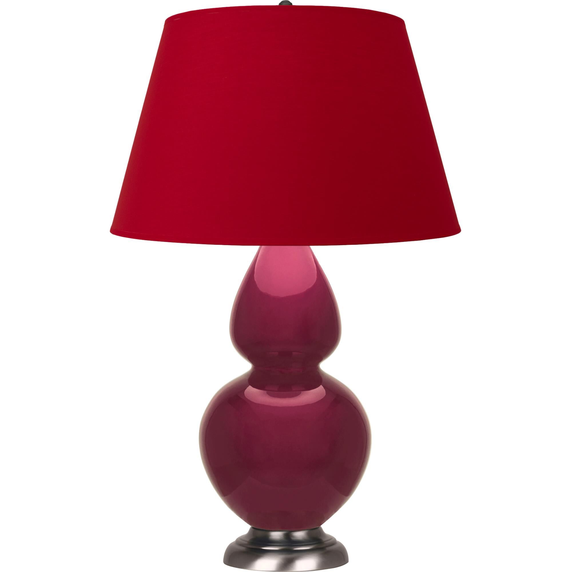 Shown in Sugar Plum Glazed finish and Rose Red with Ink Black Lining shade and Antique Silver accent