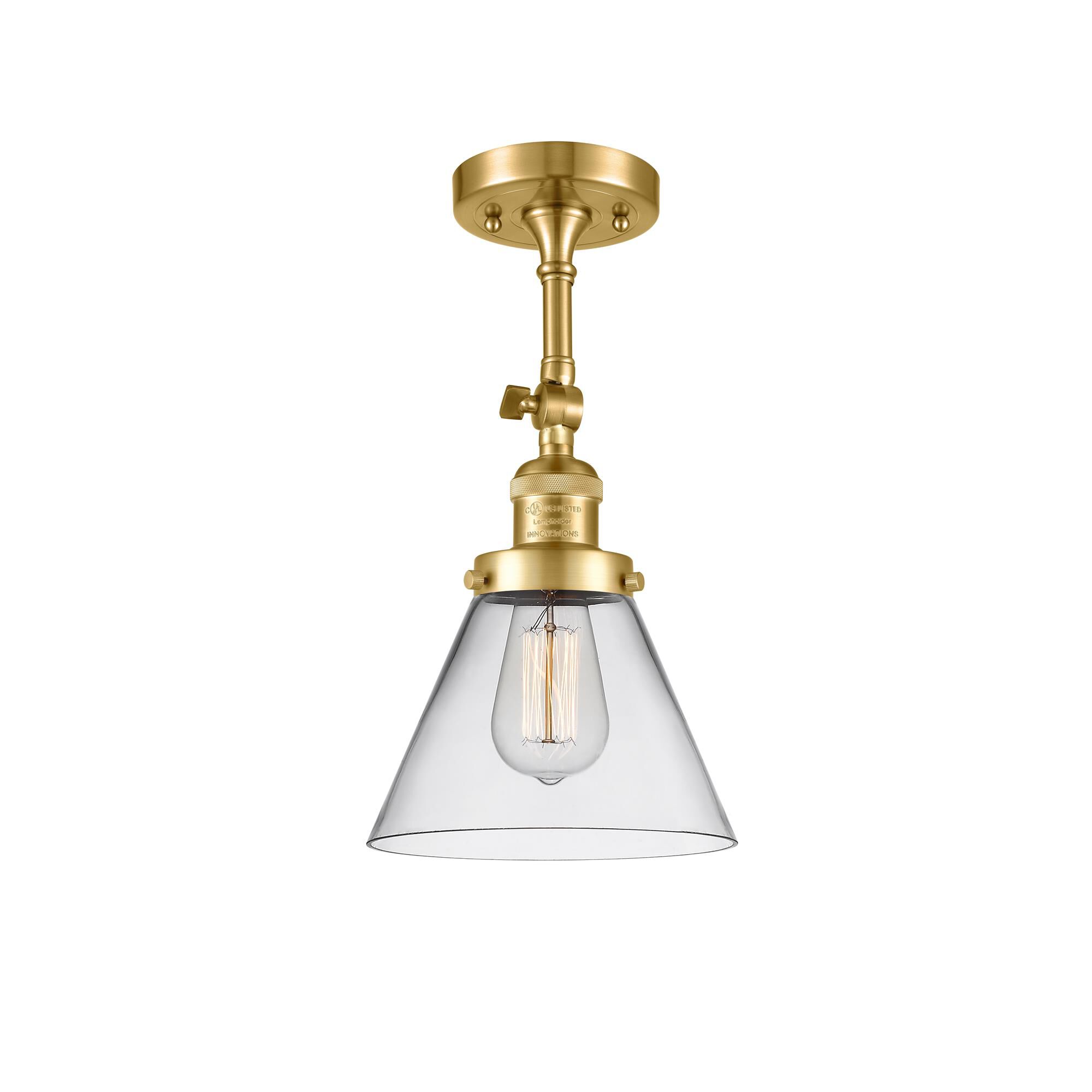 Shown in Satin Gold finish and Clear Large Cone glass