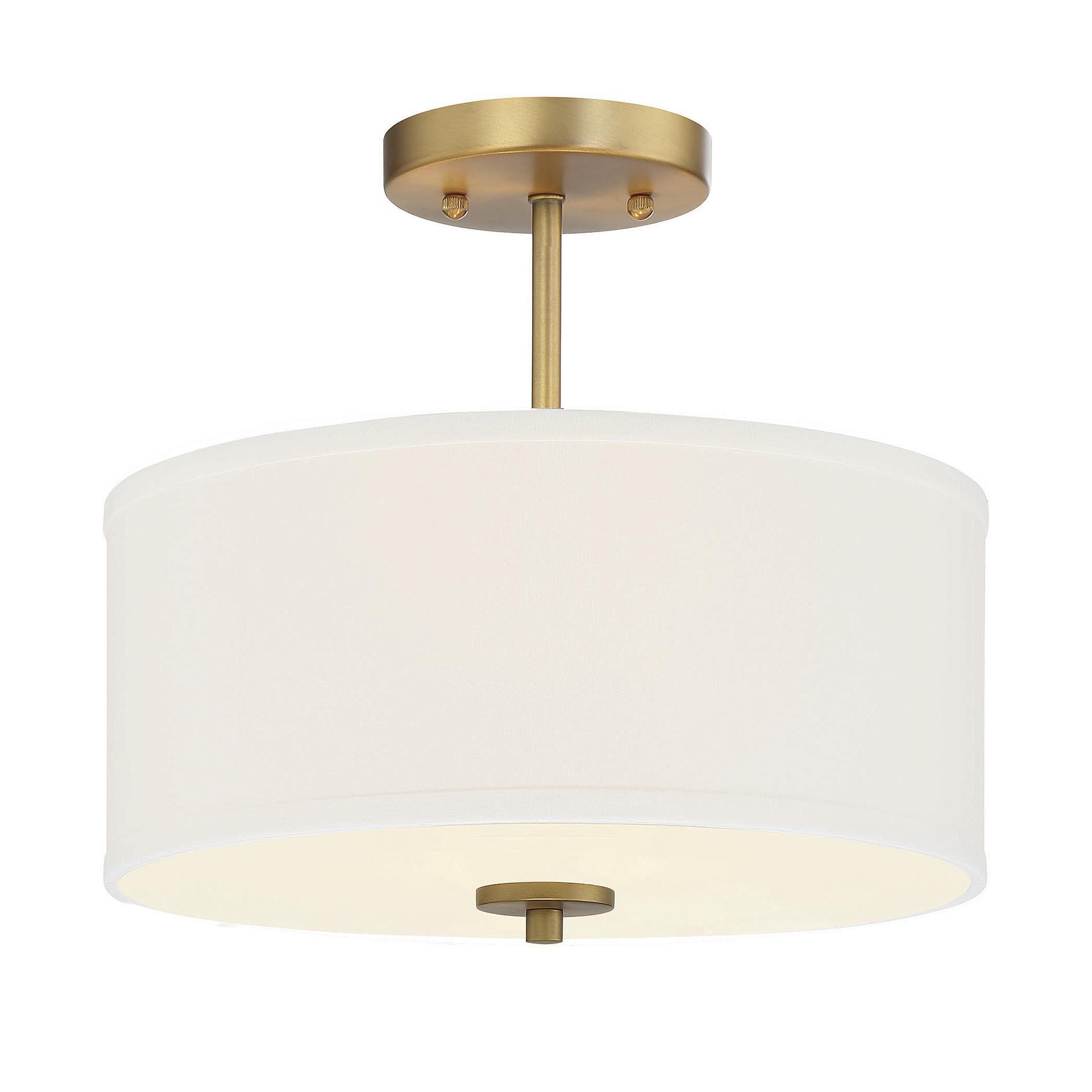Shown in Natural Brass finish and White Fabric shade