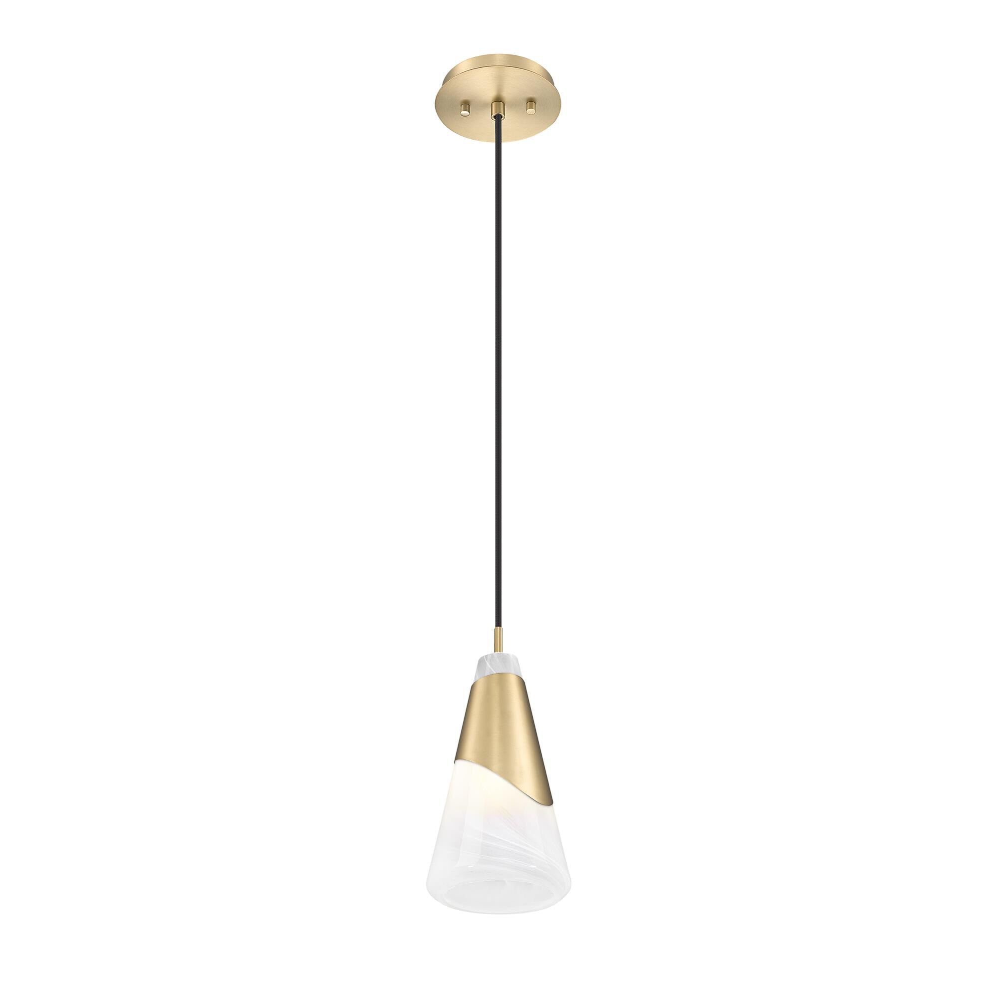 Shown in Modern Gold finish and White Swirl glass and White Swirl shade