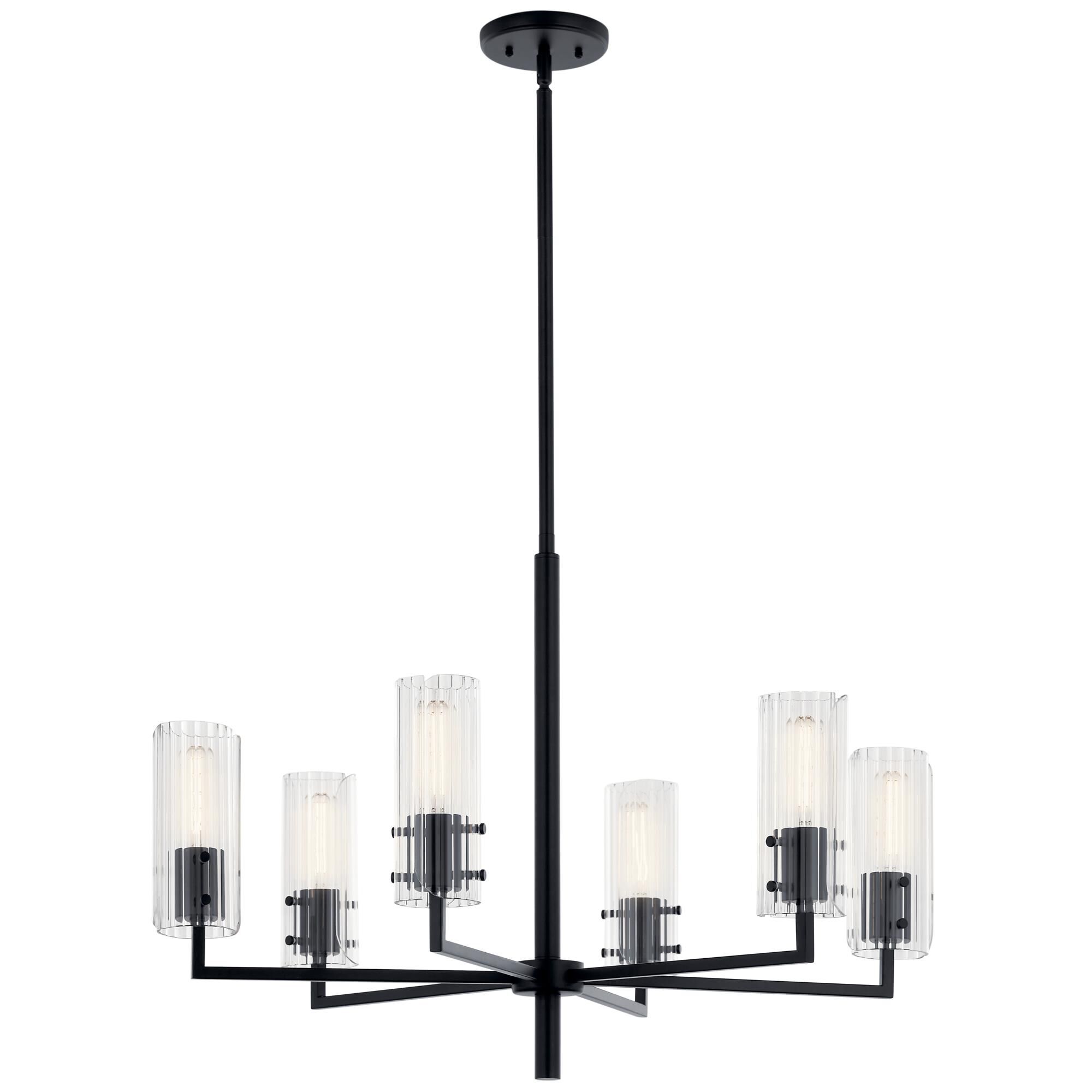 Shown in Black finish and Clear Fluted glass