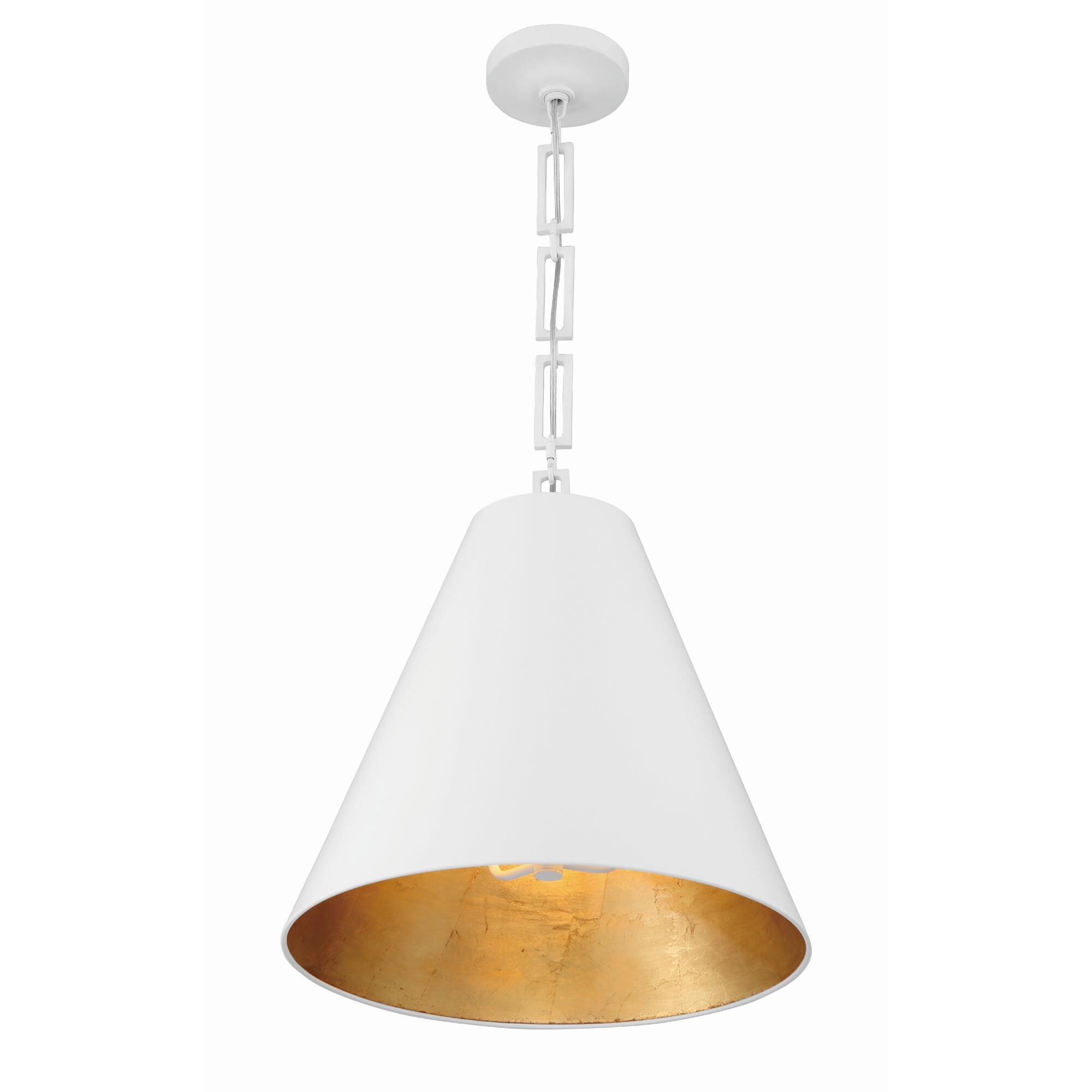 Shown in Matte White + Antique Gold finish and Iron glass and White shade