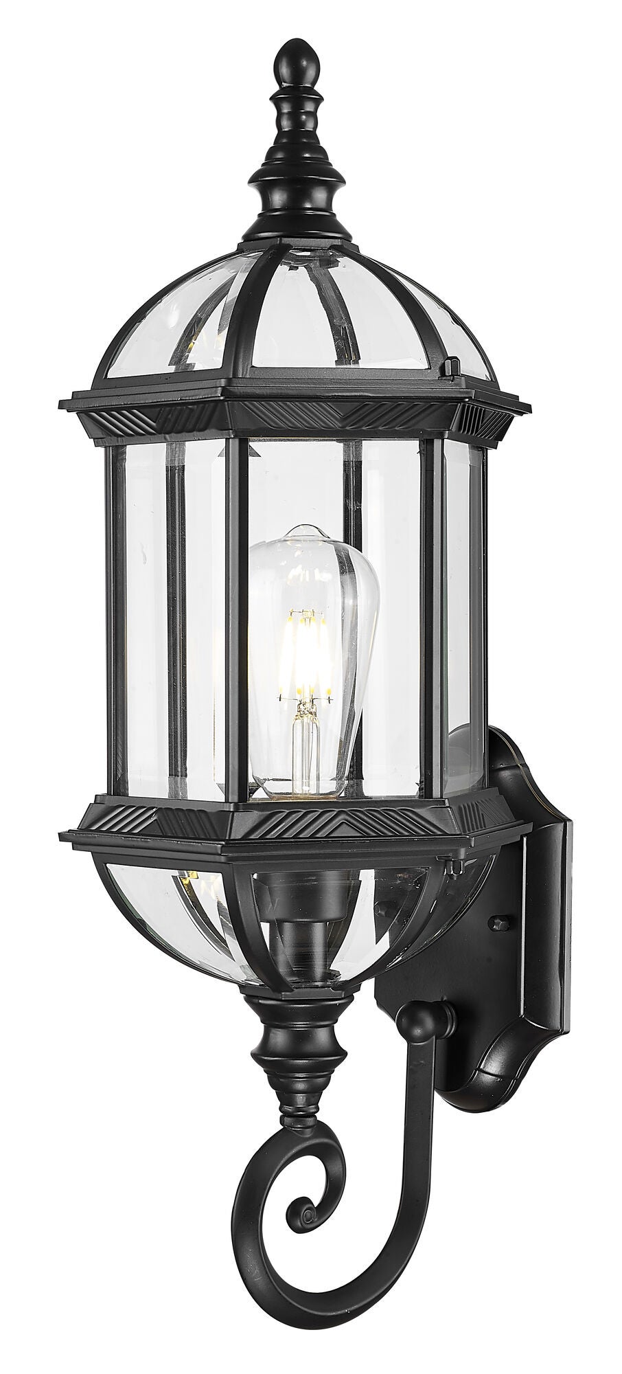 Shown in Matte Black finish and Clear glass and Clear Beveled Glass Panes shade