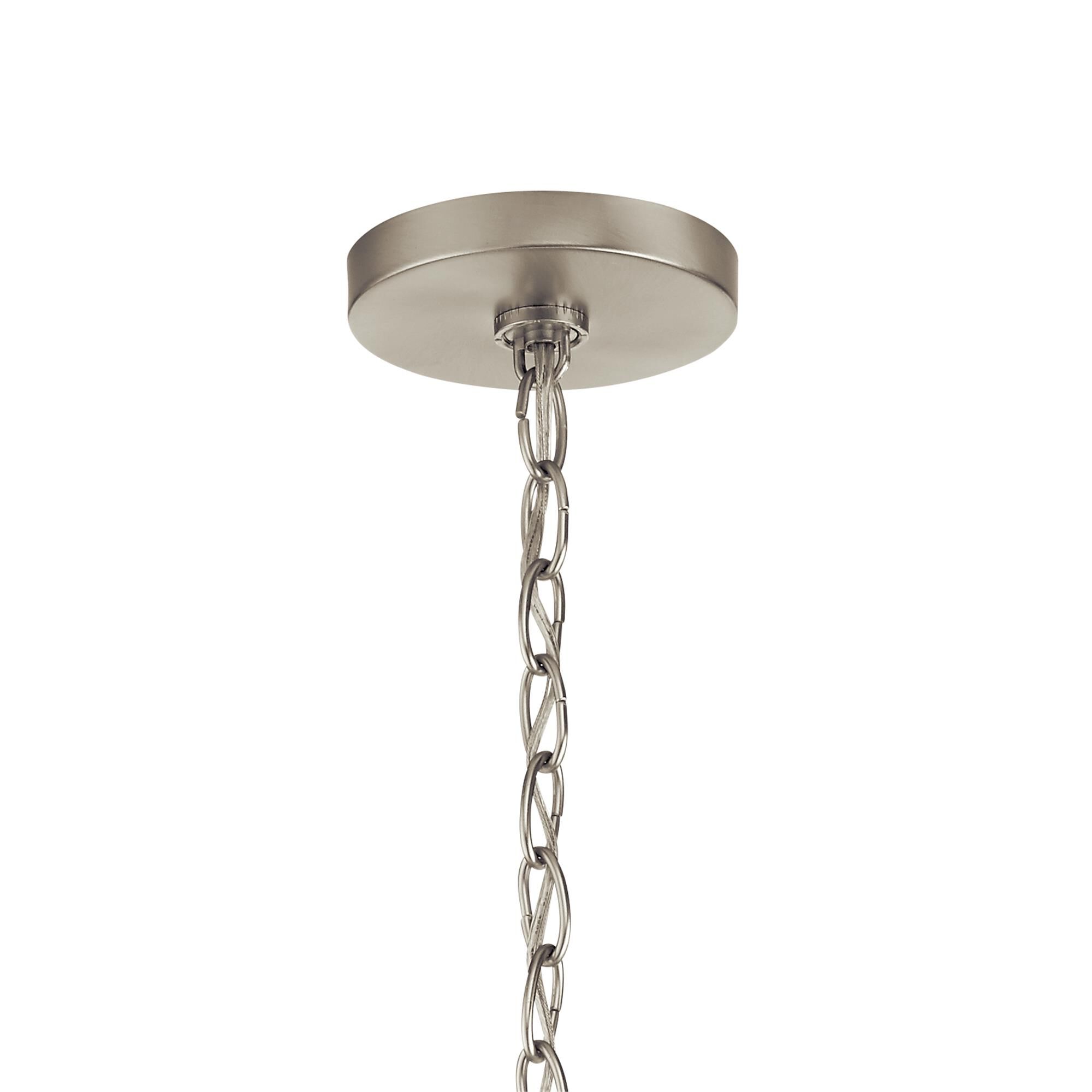 Shown in Brushed Nickel finish and Clear Seeded glass