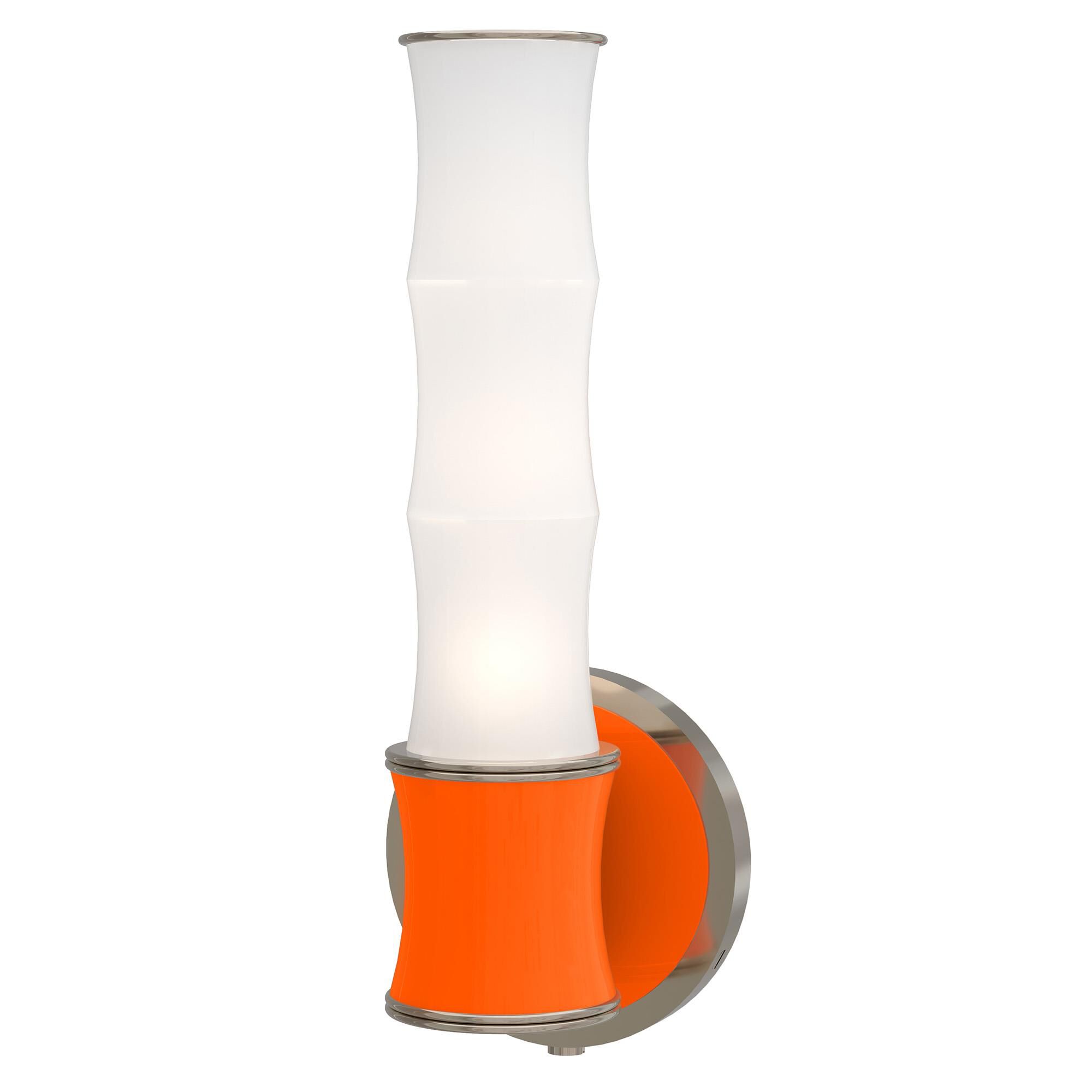Shown in Pumpkin finish and White Frosted glass and Polished Nickel accent