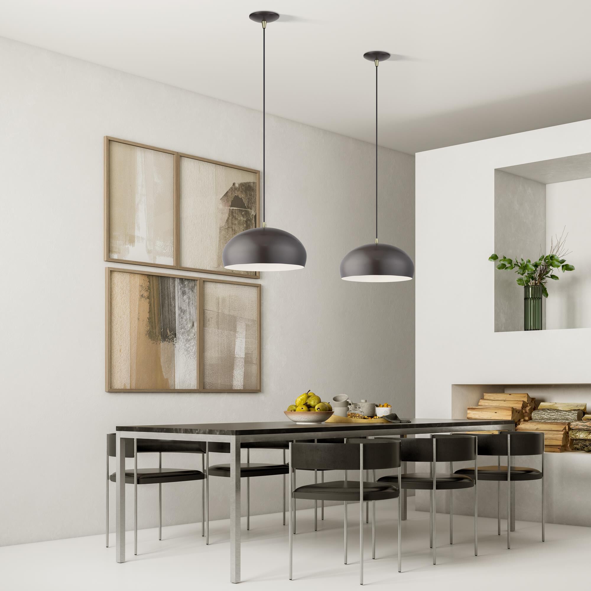 Shown in English Bronze with Antique Brass Accents finish and English Bronze Steel with Shiny White Inside shade