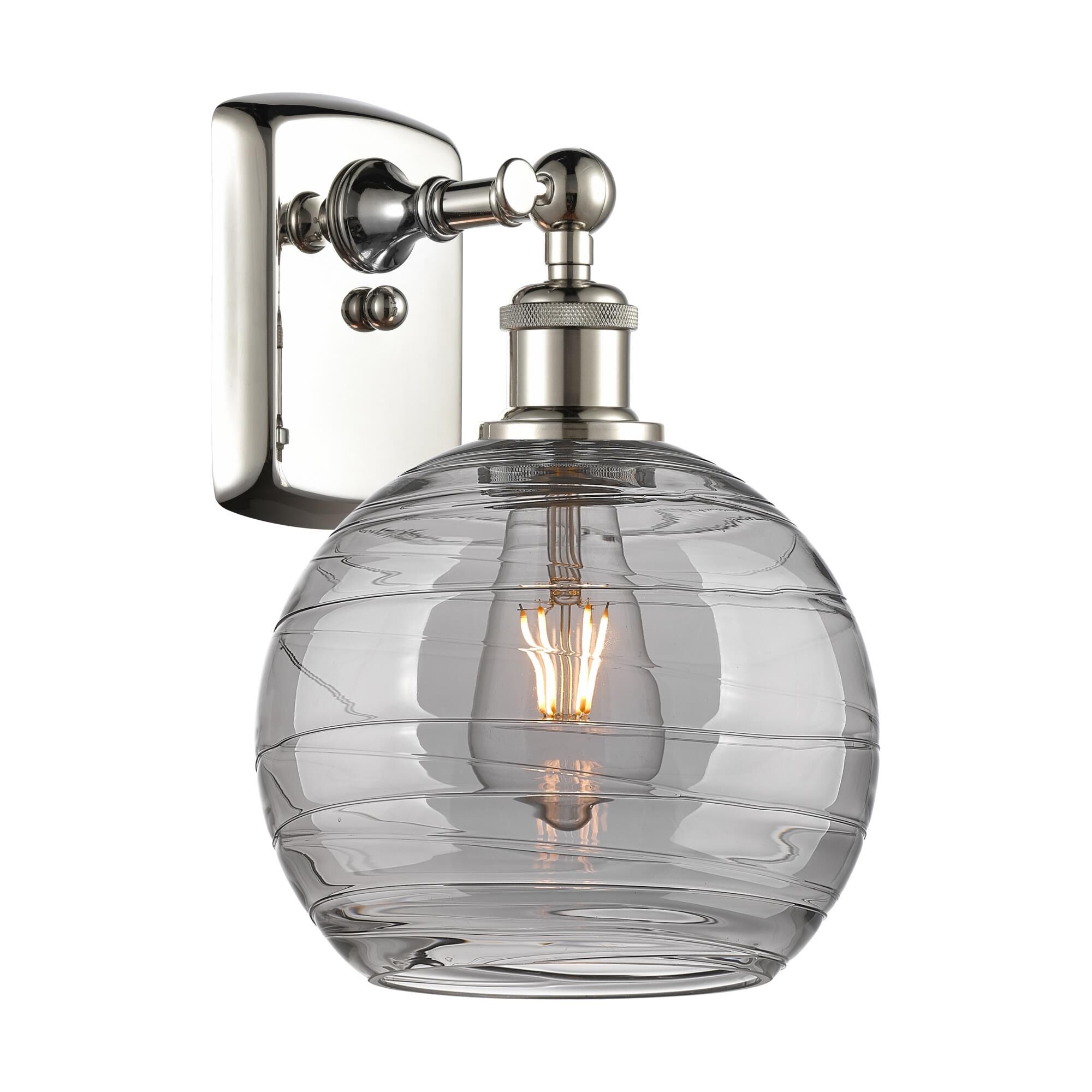 Shown in Polished Nickel finish and Light Smoke Deco Swirl glass