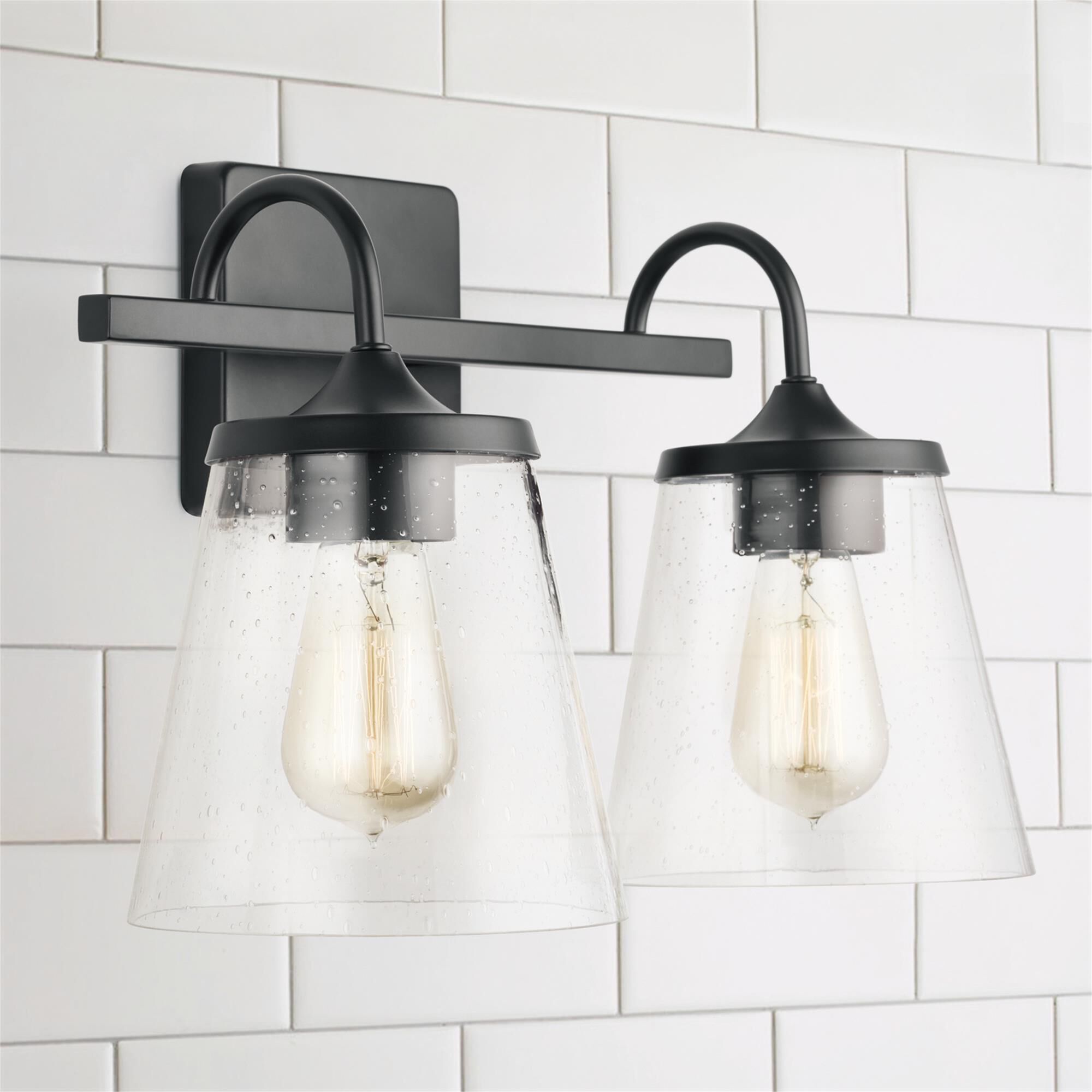 Shown in Matte Black finish and Clear Seeded glass