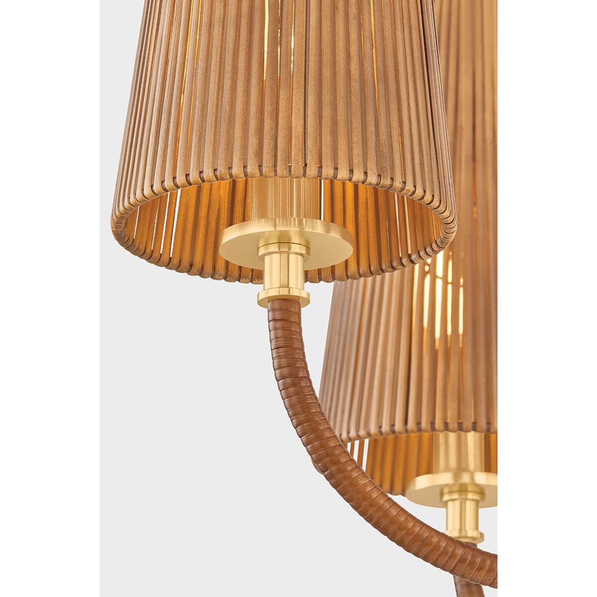 Shown in Aged Brass finish and Natural Woven Rattan shade