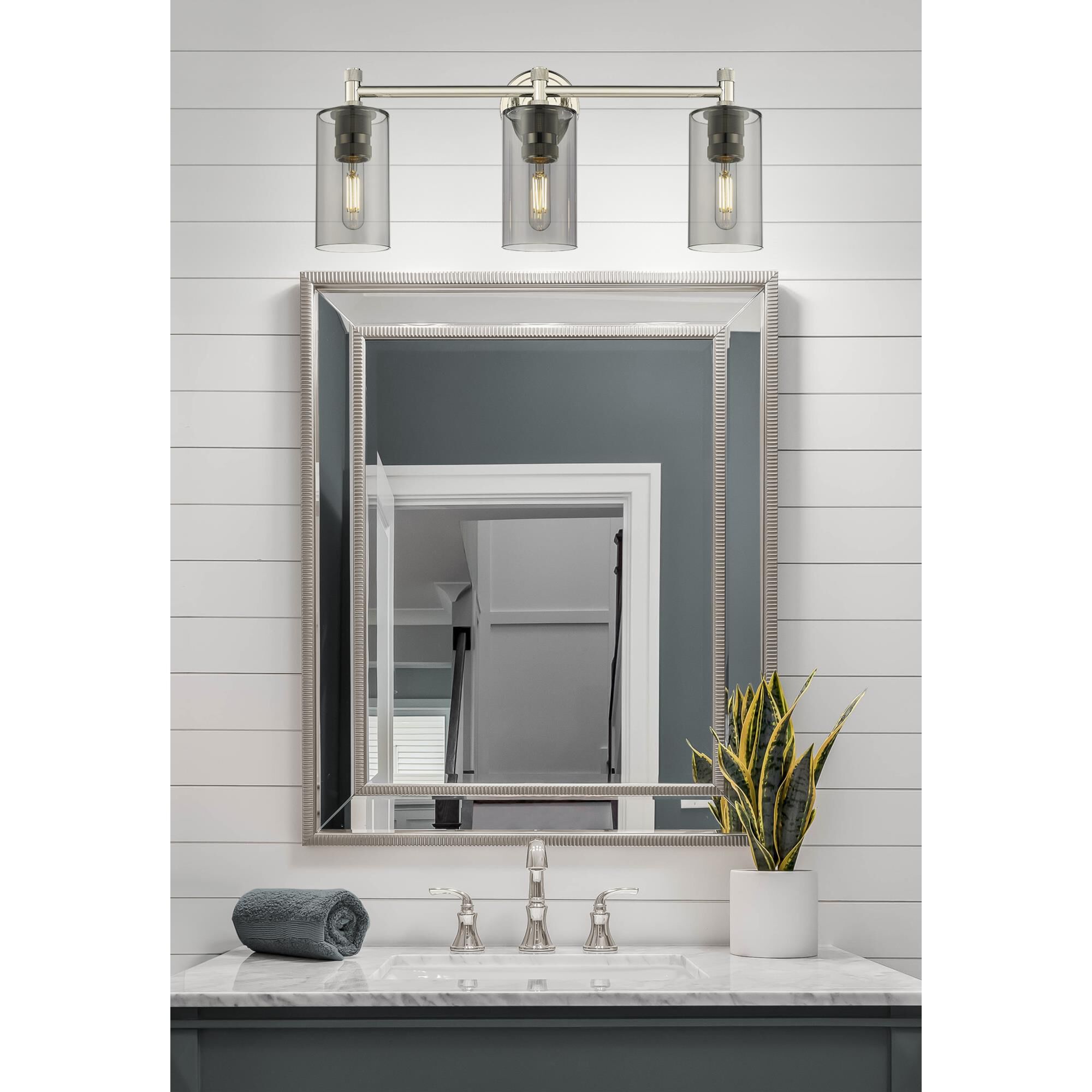 Shown in Polished Nickel finish and Plated Smoke glass
