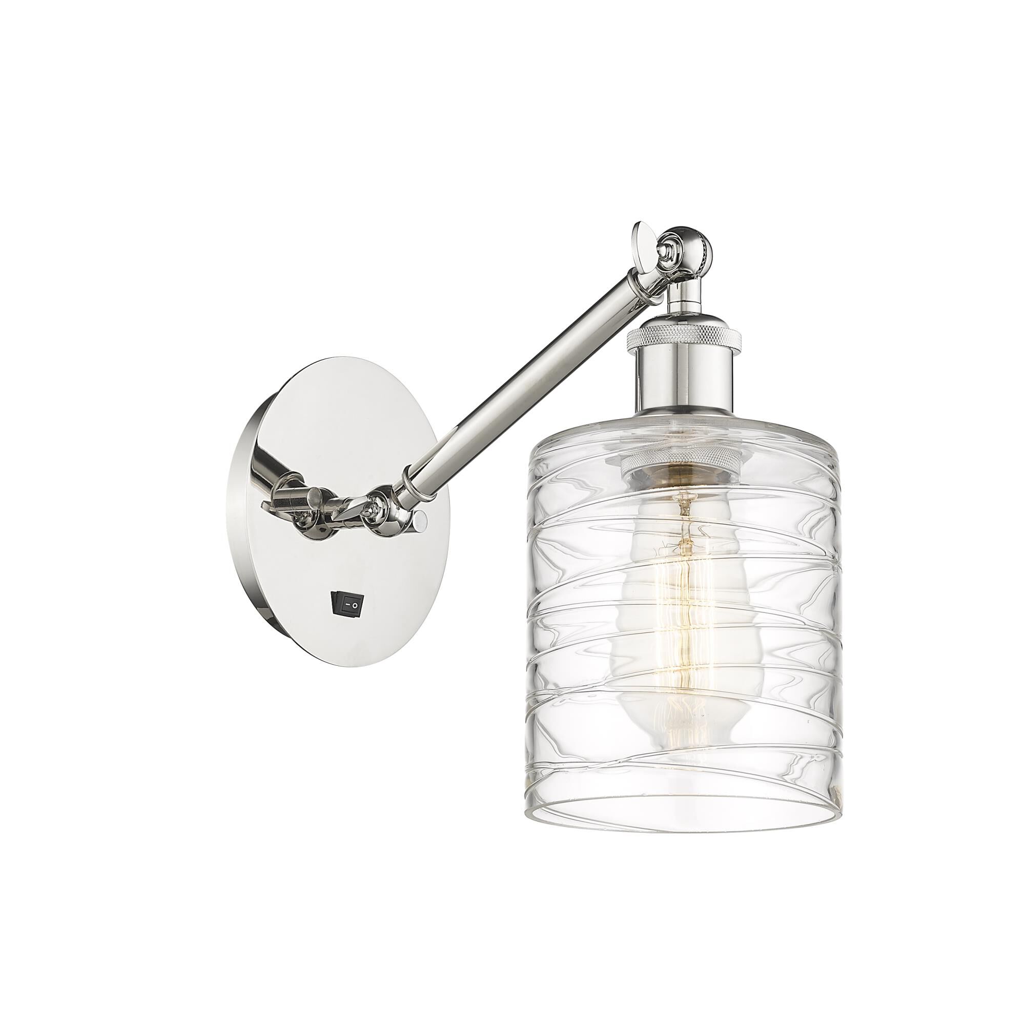Shown in Polished Nickel finish and Deco Swirl Cobbleskill glass