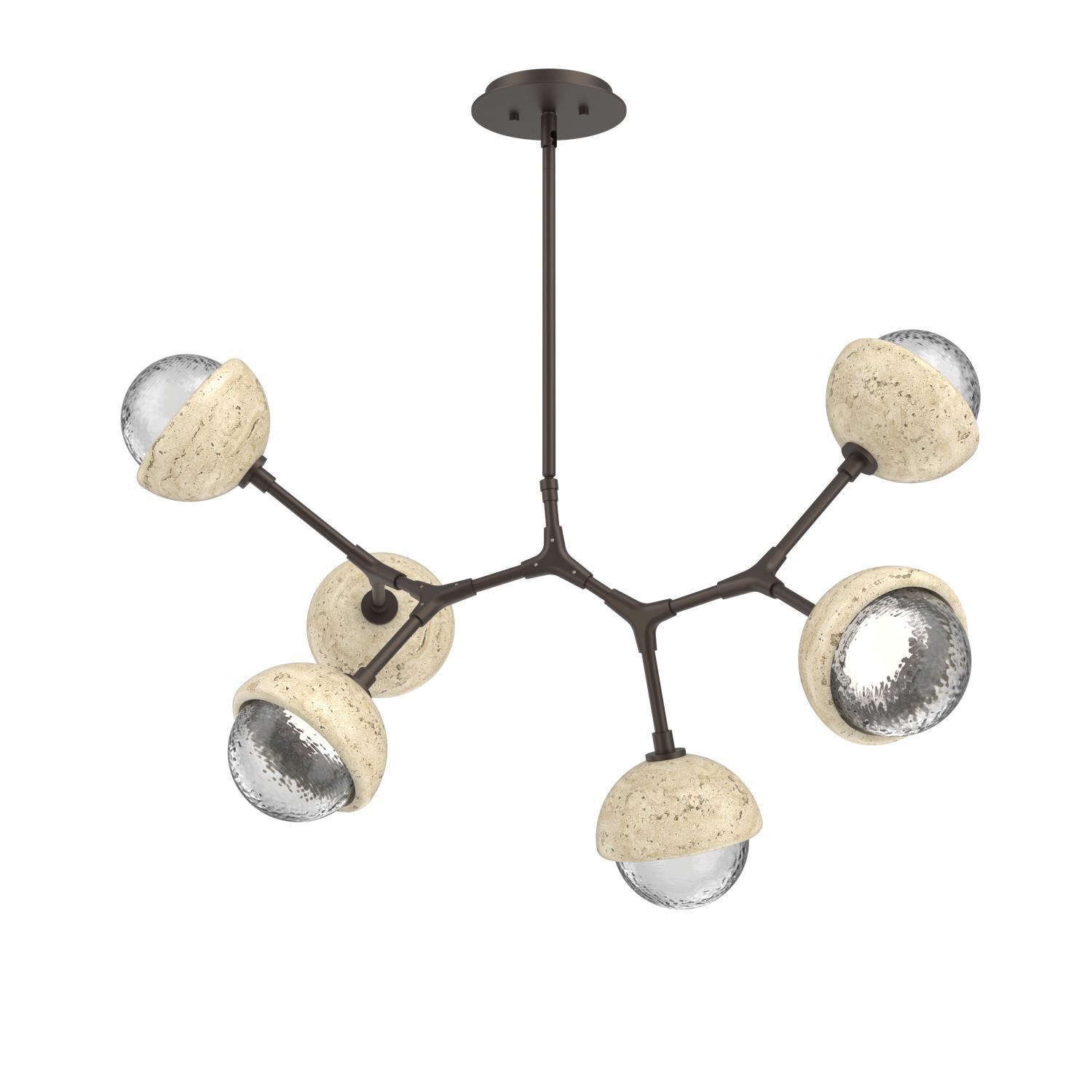 Shown in Flat Bronze finish and Clear glass and Travertine Stone accent