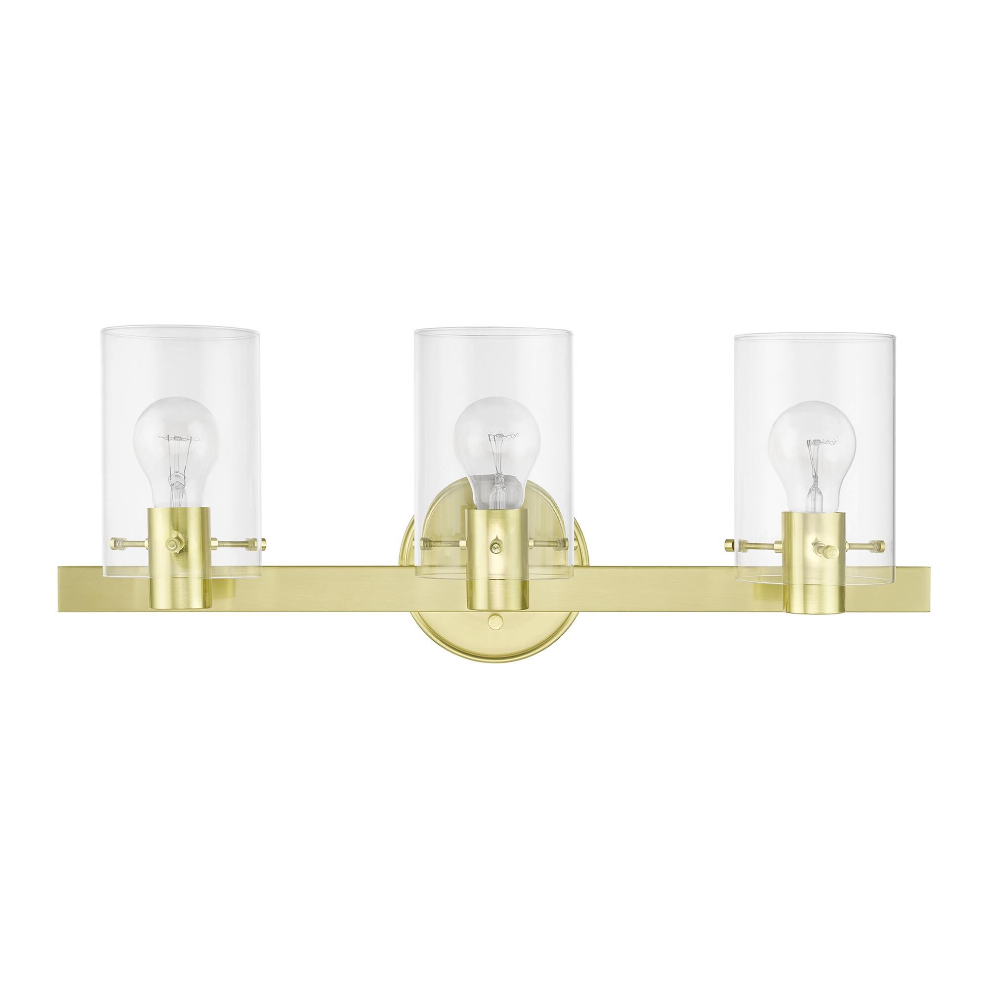 Shown in Satin Brass finish and Clear glass