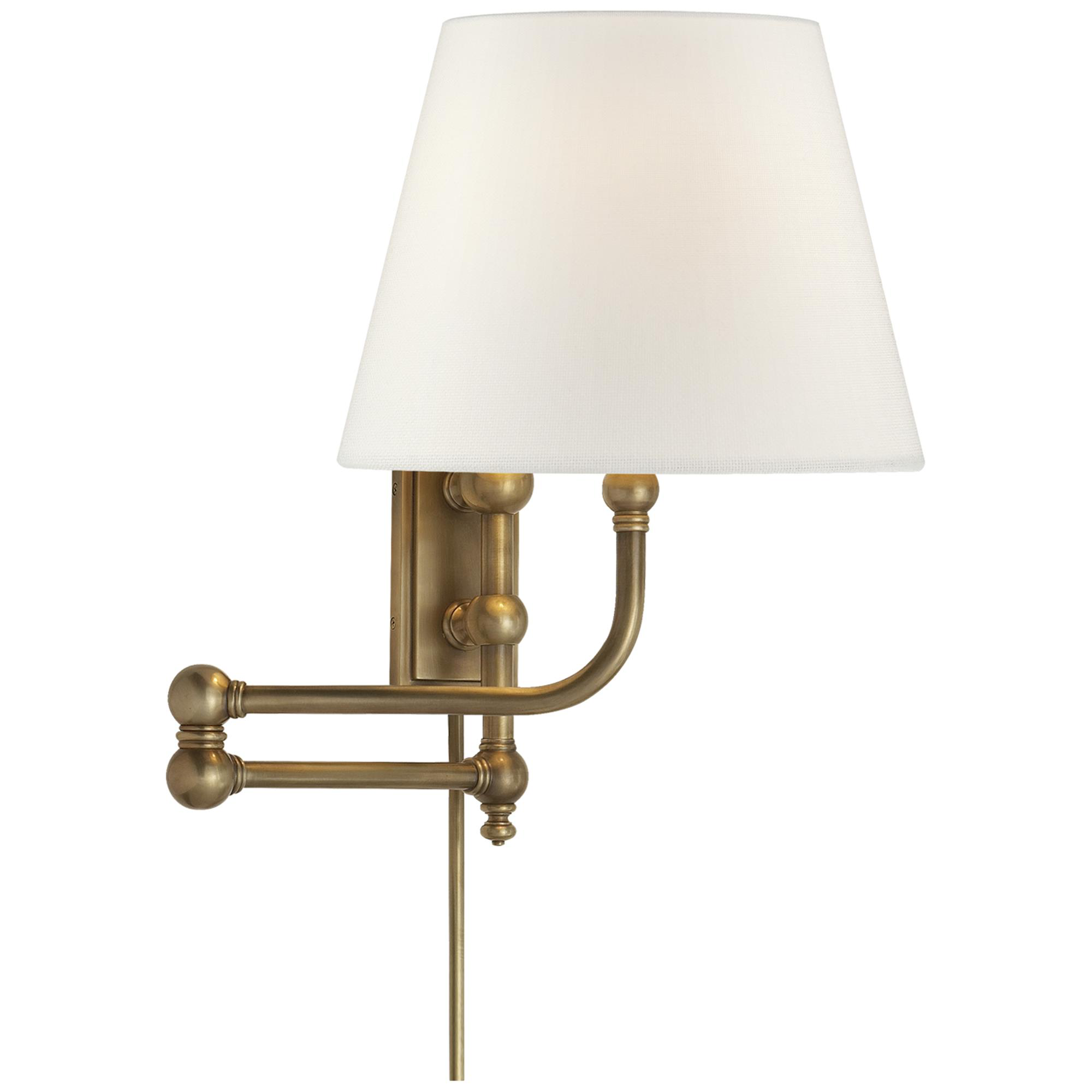 Shown in Antique-Burnished Brass finish and Linen shade