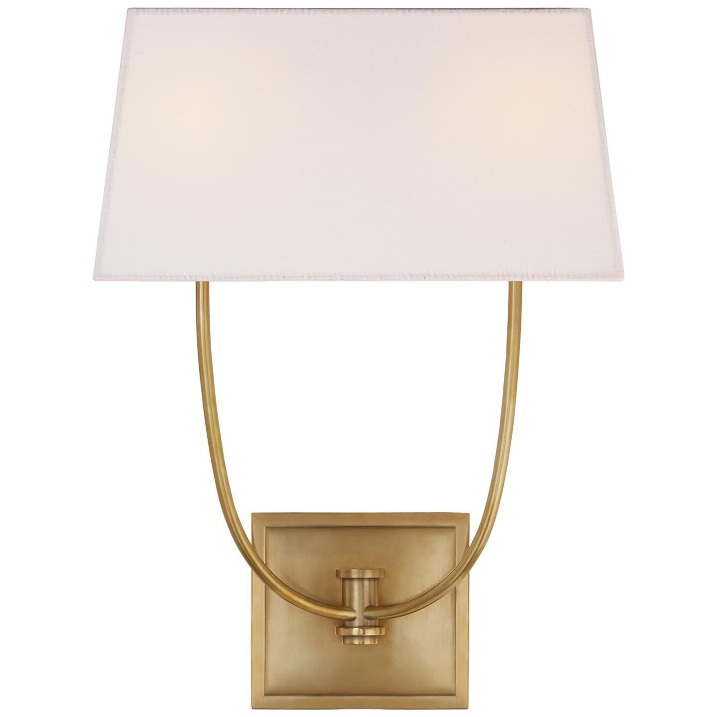 Shown in Antique-Burnished Brass finish and Linen shade