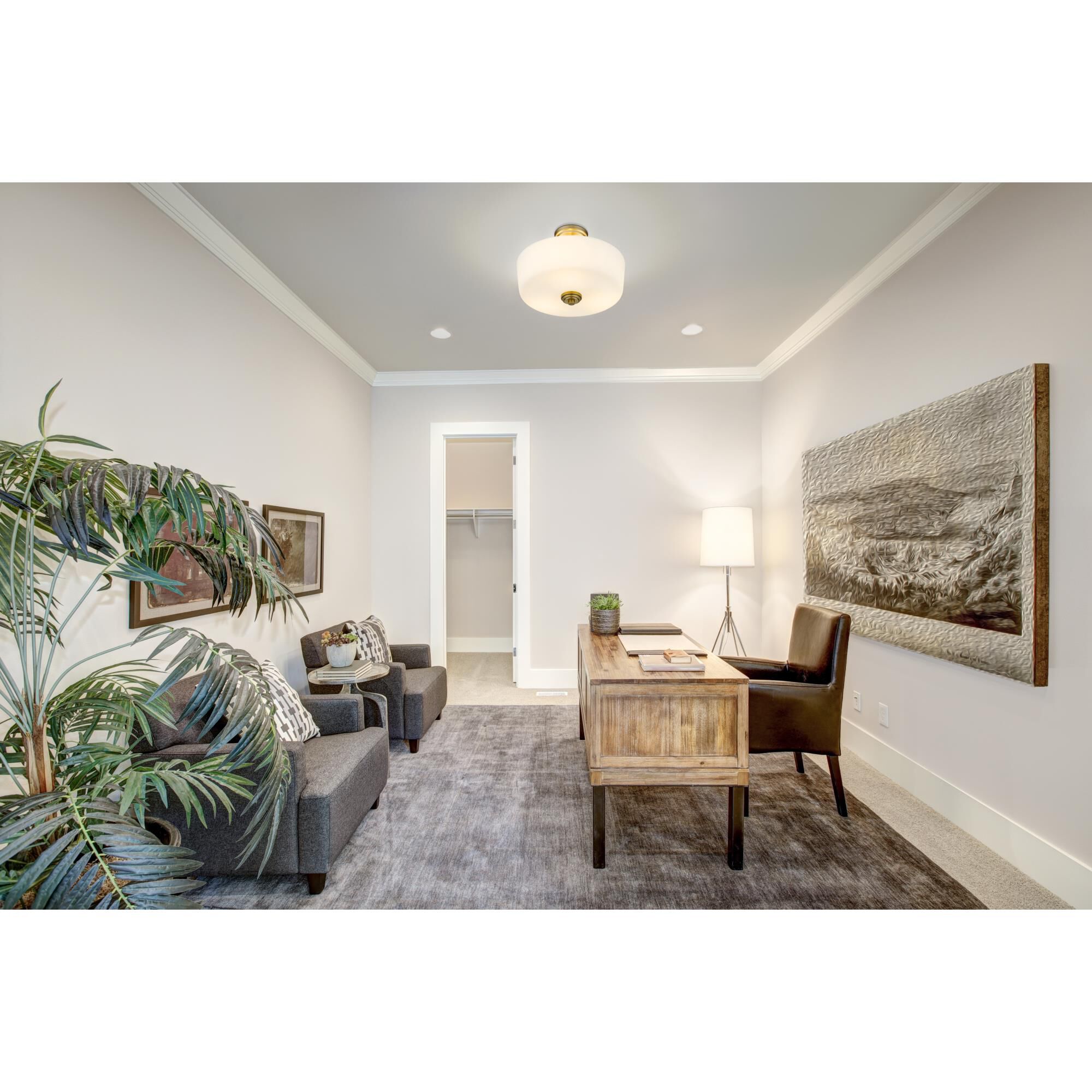 Shown in Heritage Brass finish and Matte Opal glass and No Shade shade