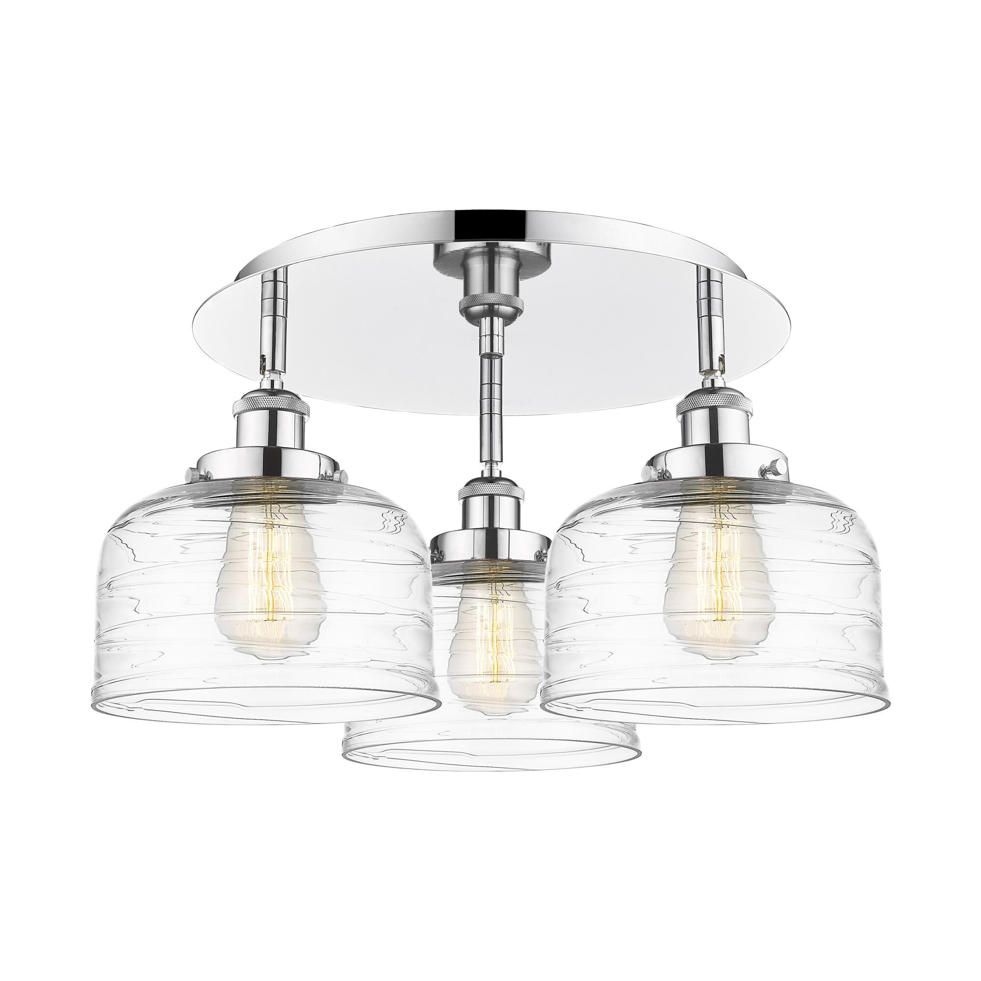 Shown in Polished Chrome finish and Clear Deco Swirl glass